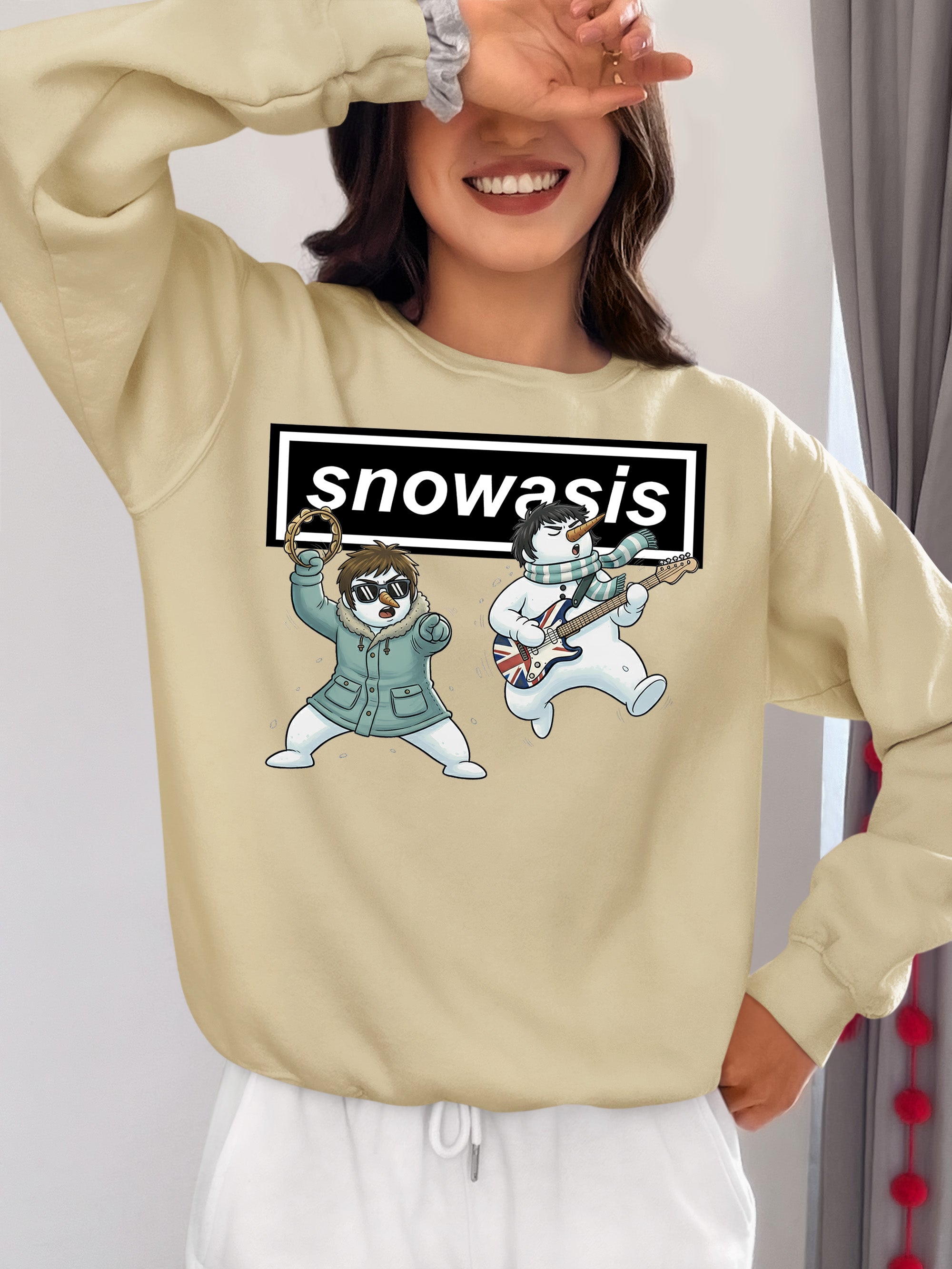 Christmas Snowasis rocking on a snowy hillside, cozy festive scene for holidays, Snowasis rocking on Sweatshirt