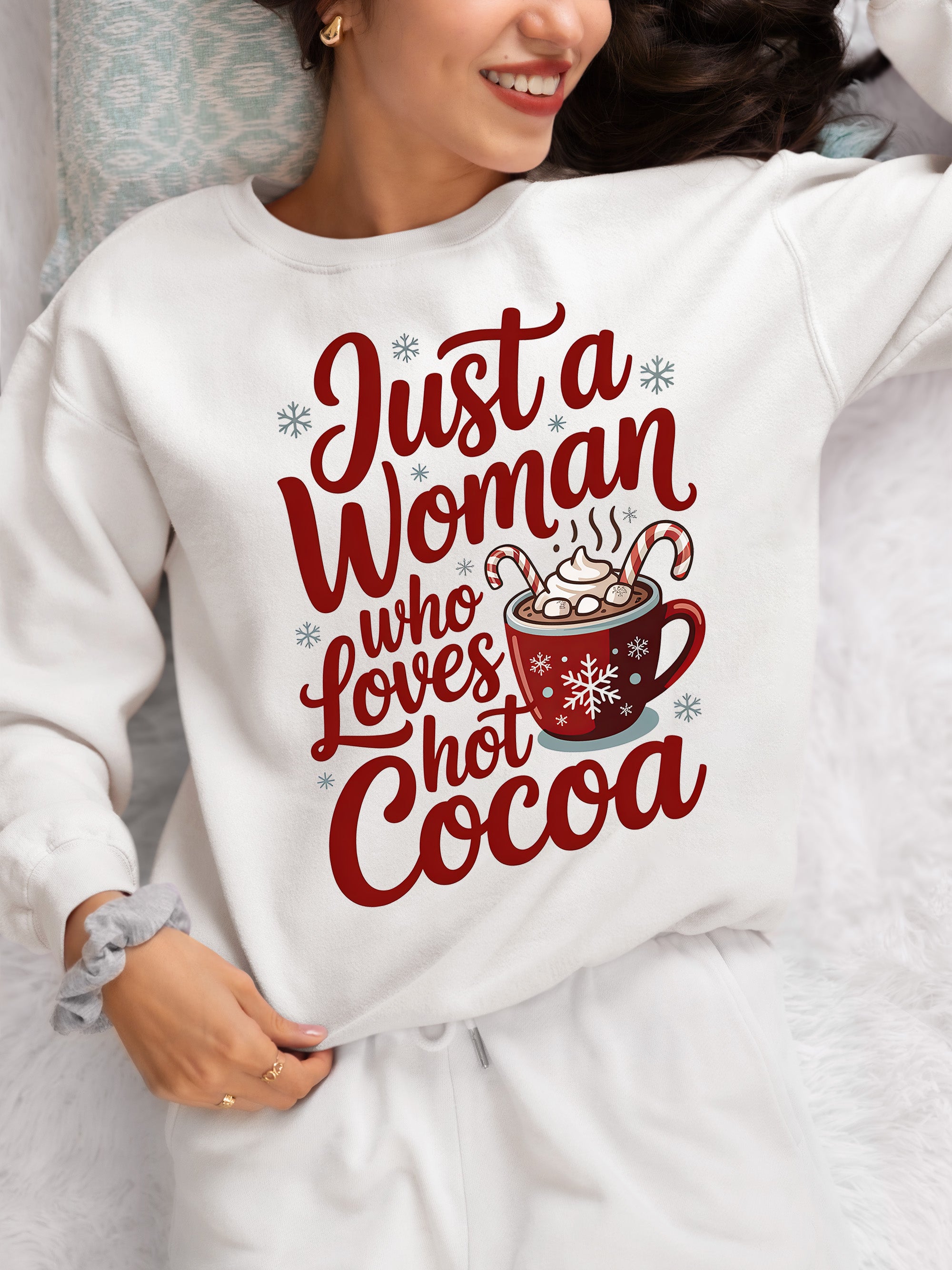 Christmas Gift for Her: Just a Woman Who Loves Hot Cocoa – Cozy Holiday Cheer Sweatshirt