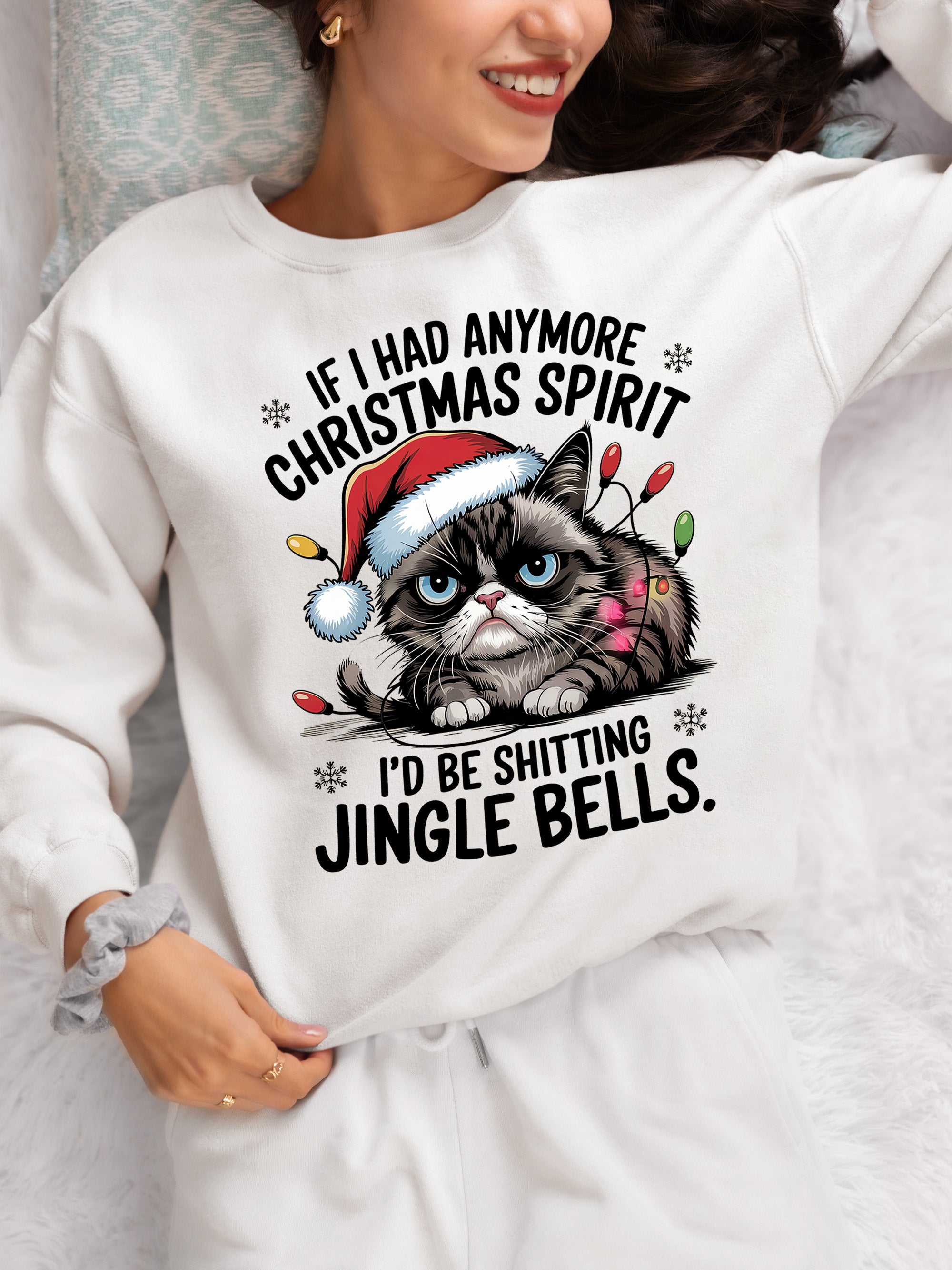 Christmas Spirit Cat Jingle Bells Gift for Cat Lovers, Festive Holiday Cheer Sweatshirt
