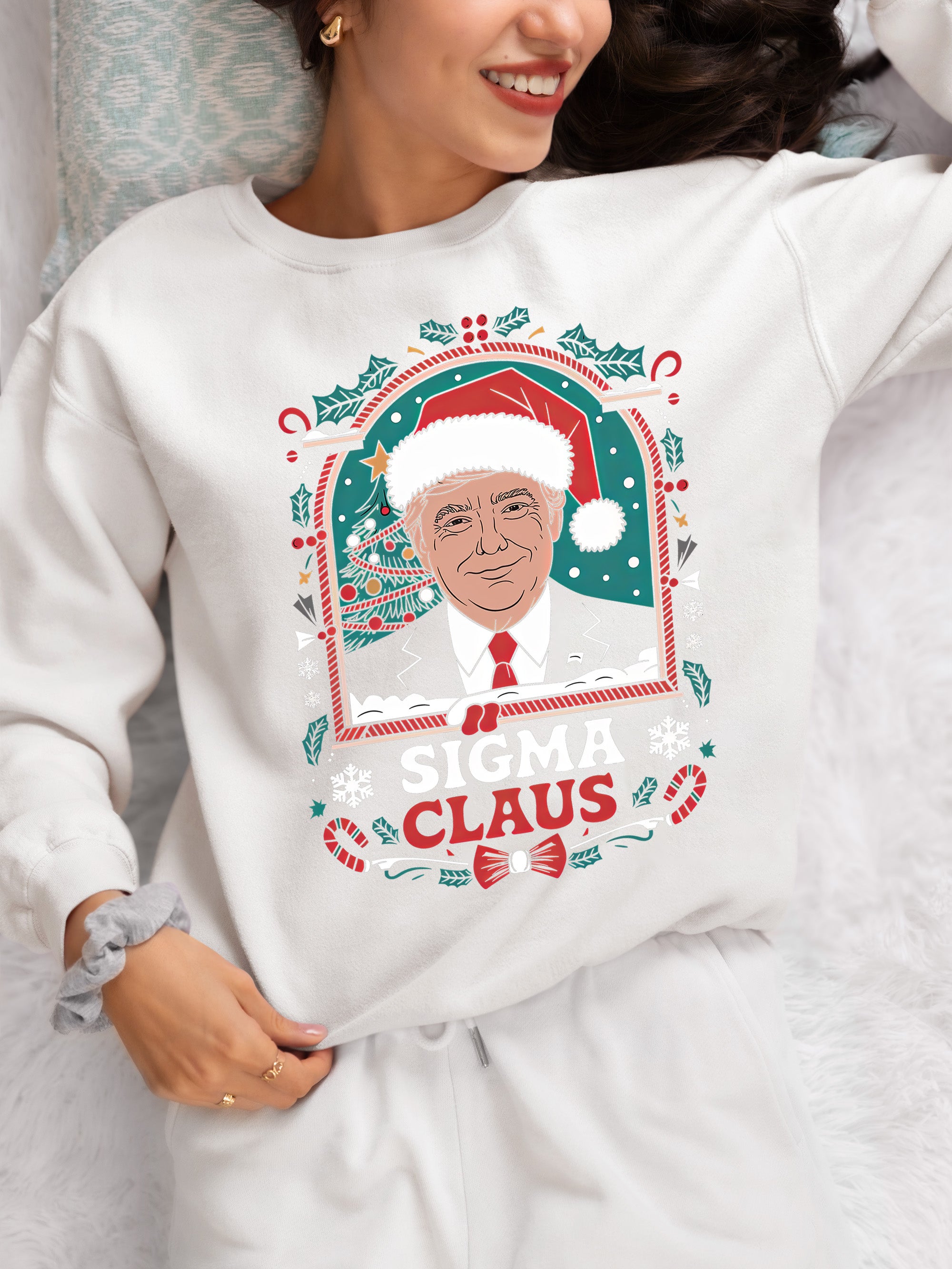 Sigma Claus Trump Christmas Charm, Holiday Satire Gift for Adults, Festive Political Humor Keepsake Sweatshirt