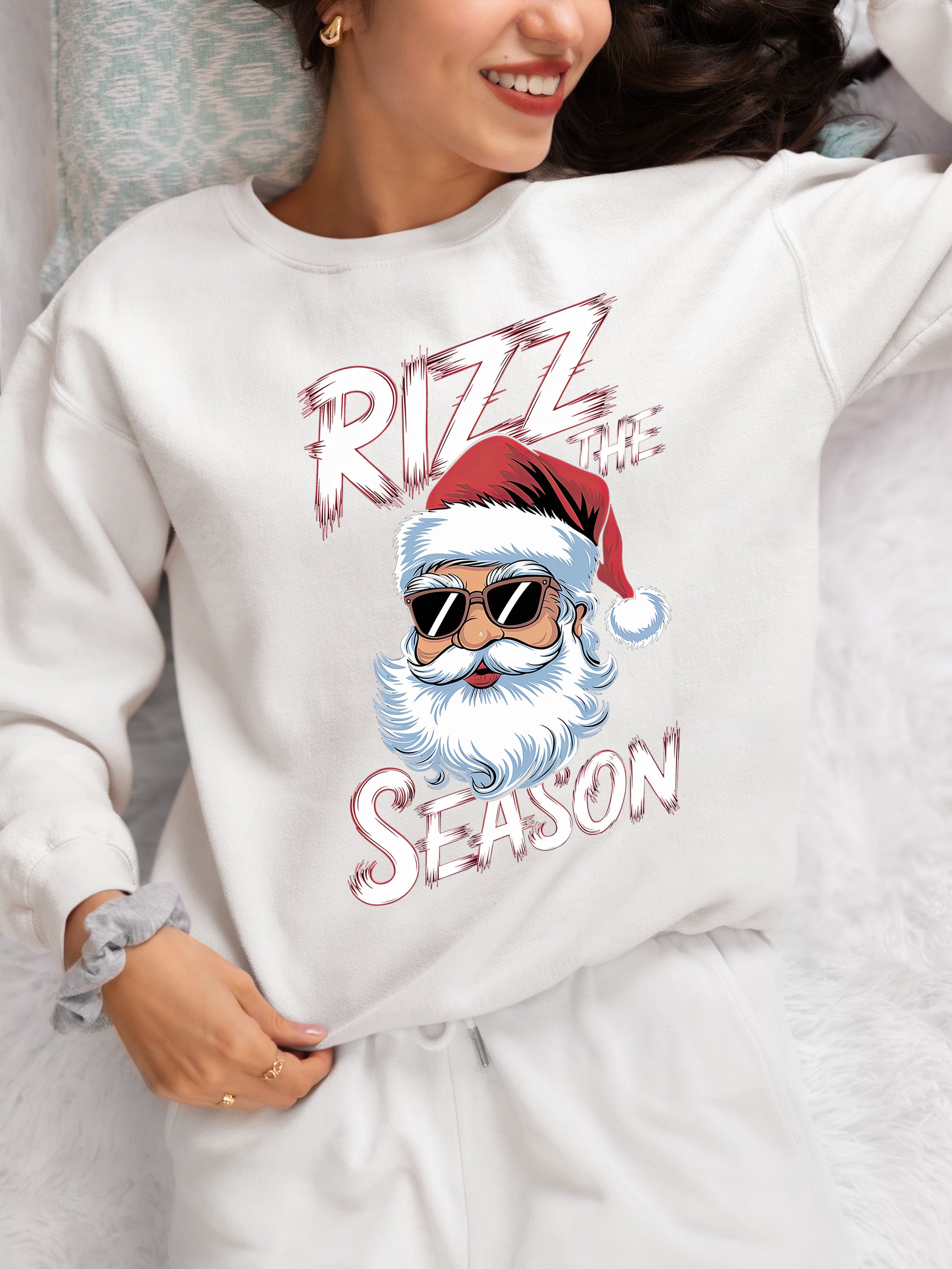 Rizz the Seasonn Santa Sunglasses – Christmas Santa Glasses, Funny Holiday Fashion Accessory, Festive Seasonal Gift Idea, Cozy Cheer Sweatshirt