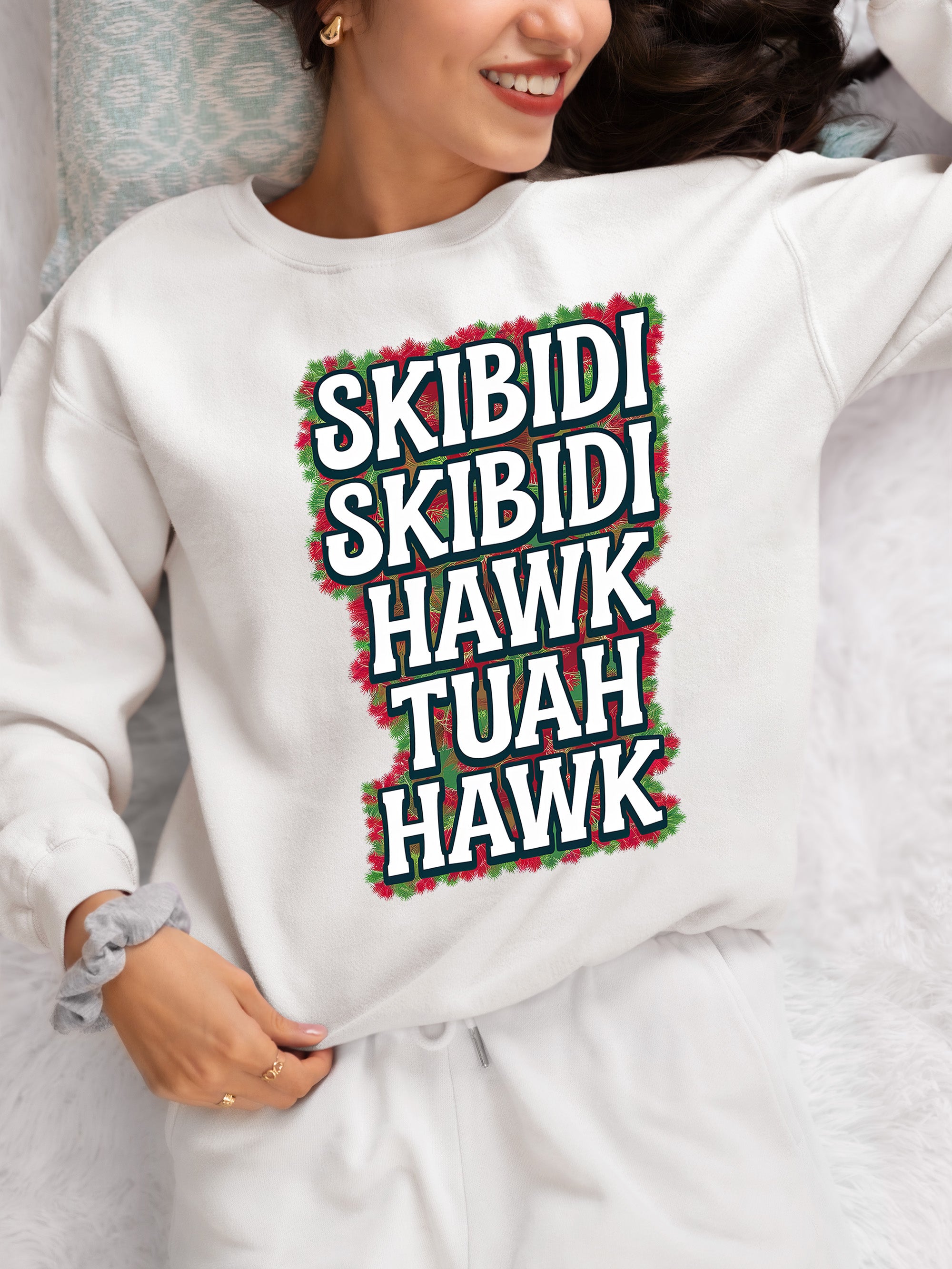 Christmas Skibidi Skibidi Hawk Tuah Hawk Art - Festive Holiday Scene for Gifts, Unique Cheer, Seasonal Pixel Masterpiece Sweatshirt