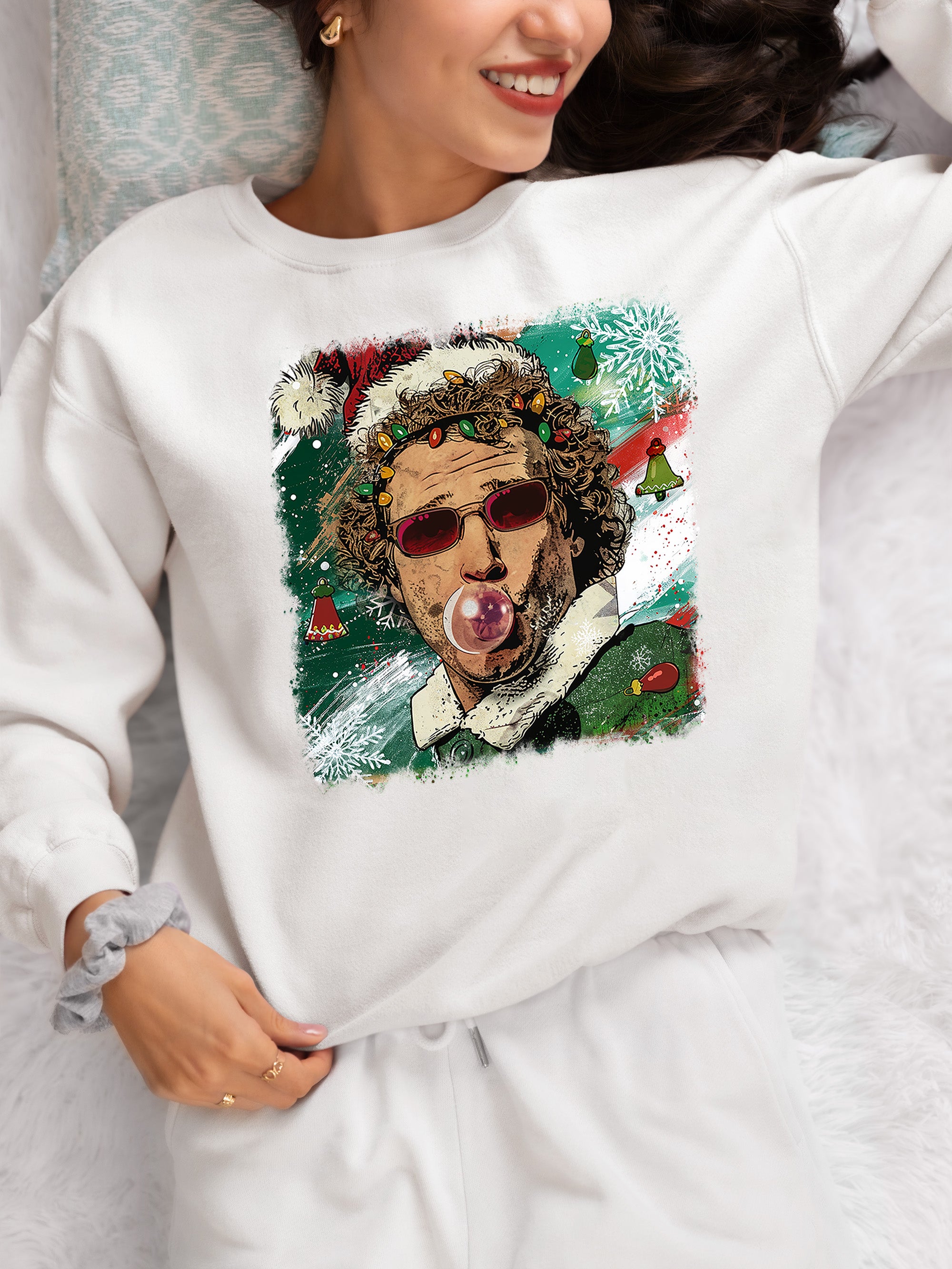 Christmas Elf Bubblegum Artwork, Whimsical Holiday Elf Art with Bubblegum, Festive Fantasy Illustration Gift Idea Sweatshirt