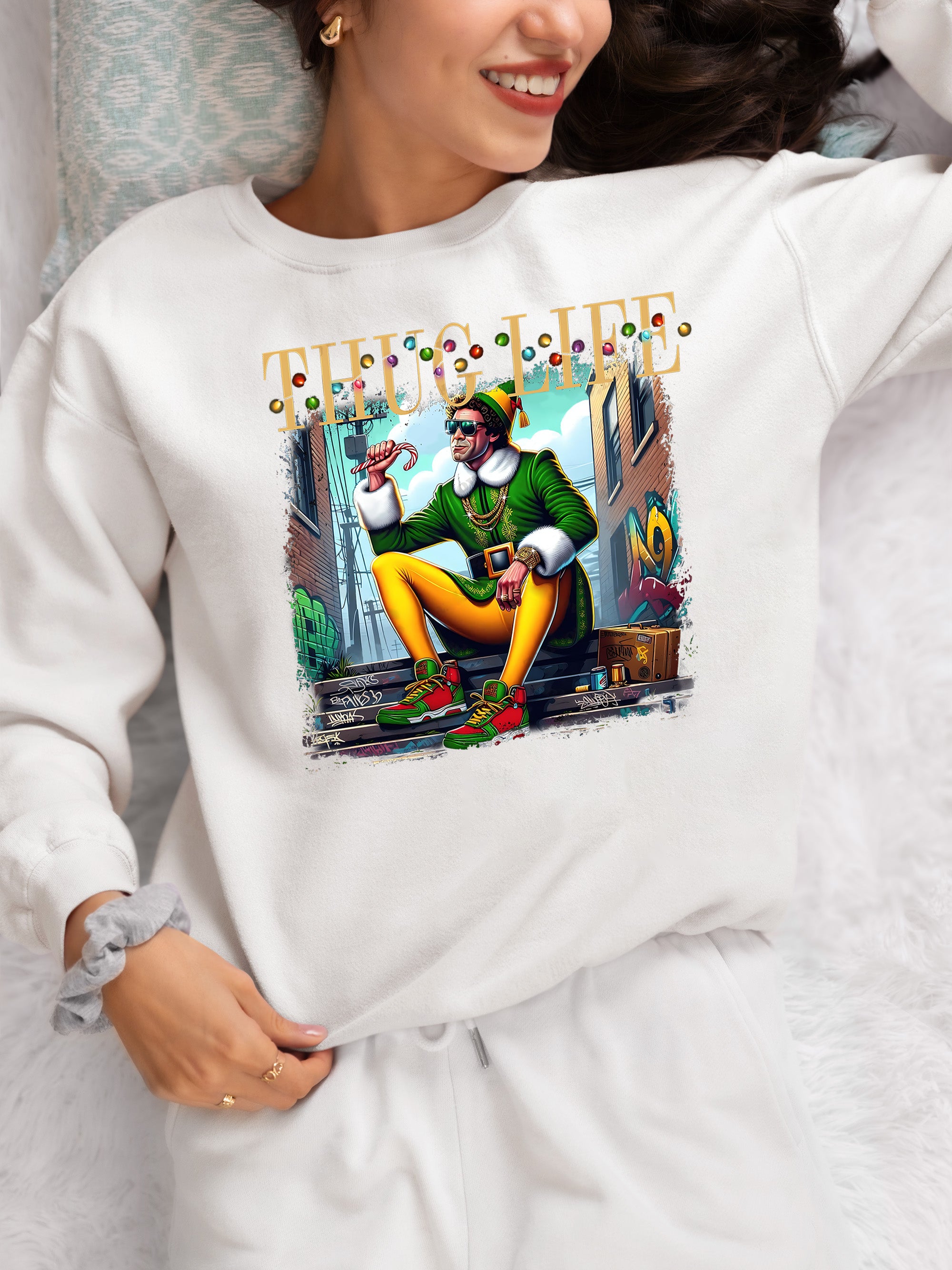Thug Life Elf Christmas – Funny Holiday Elf Meme, Santa Humor, Naughty Nice Edition, Gifty Laughs for Holidays Sweatshirt