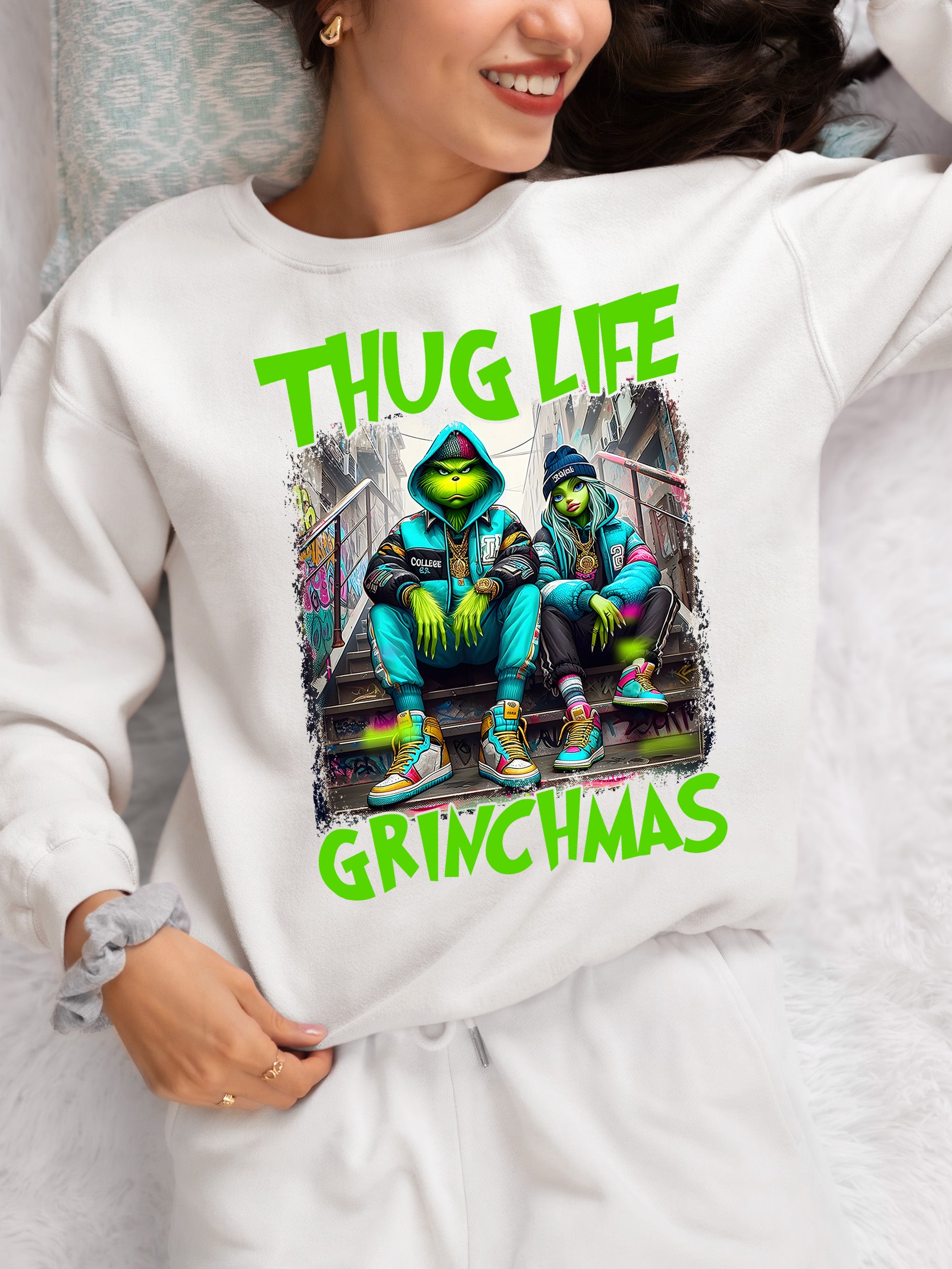 Thug Life Grinchmas | Christmas Meme Graphics for Holiday Crafts and Gifts | Grinch Humor Theme Sweatshirt