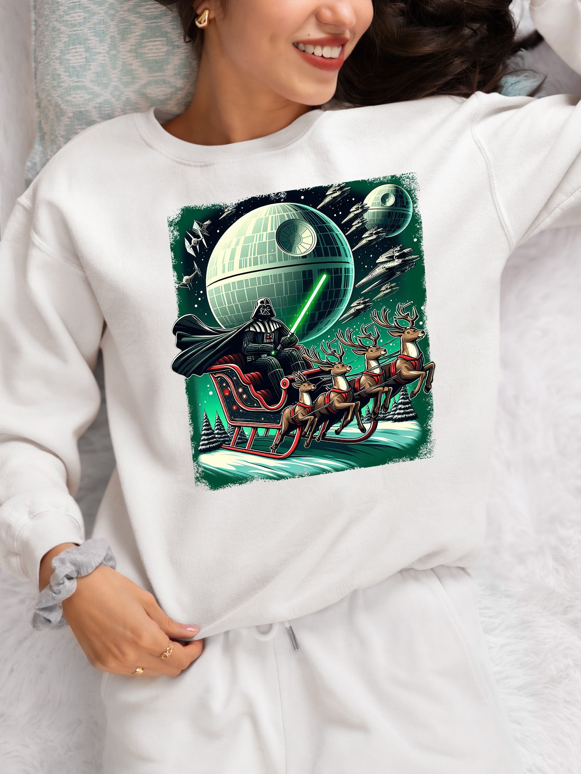 Star Wars Death Star Christmas Light Saber Holiday Galaxy Gift Idea for Sci-Fi Fans Sweatshirt