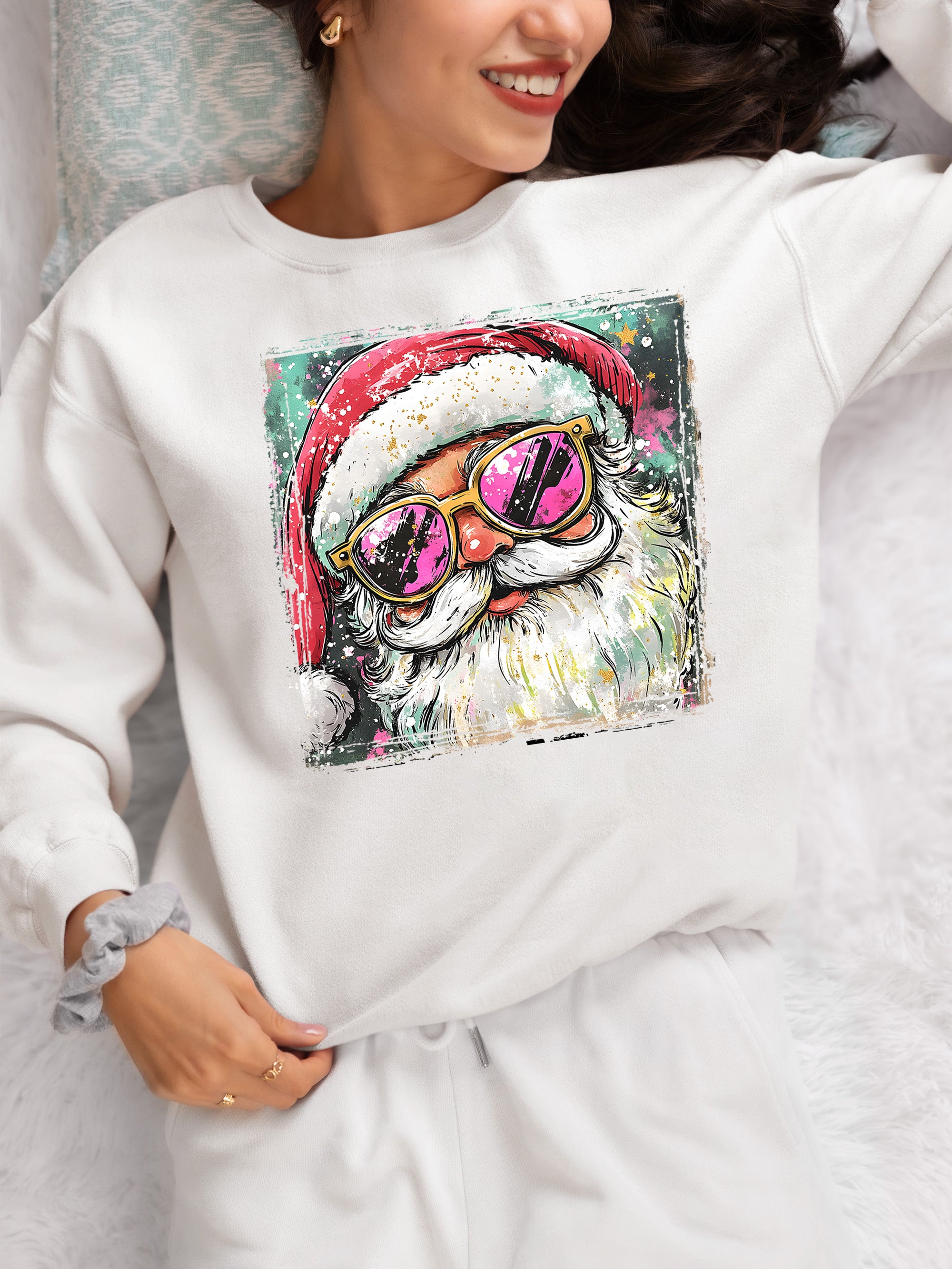 Cool Santa Christmas Art, Whimsical Santa Claus for Holiday Gift Ideas, Festive Collector Piece, Handmade Holiday Joy Sweatshirt