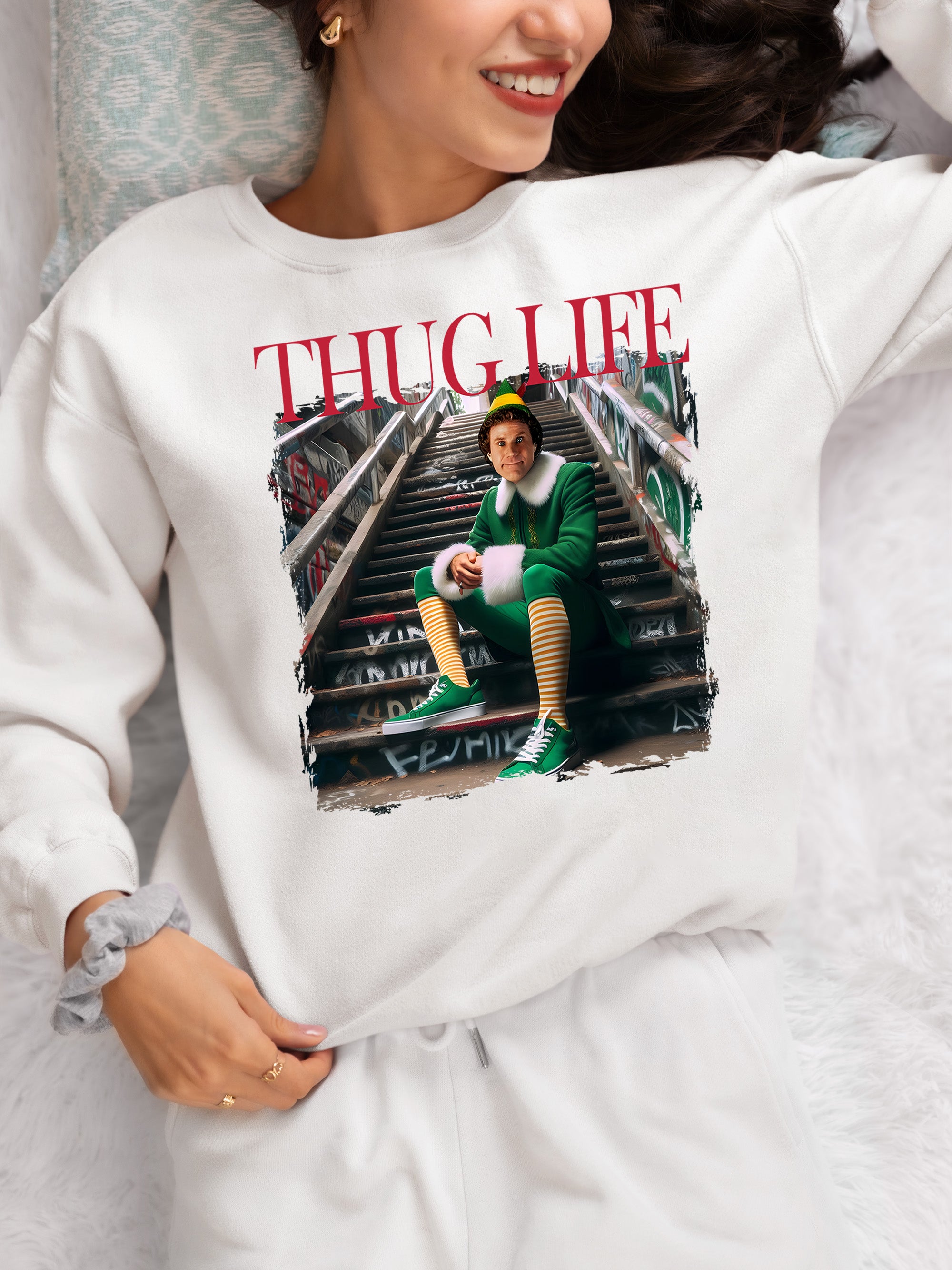 Thug Life Elf on the Streets | Christmas Humor, Naughty Elf Vibe, Festive Season Style, Holiday Laughs Gift Idea Sweatshirt