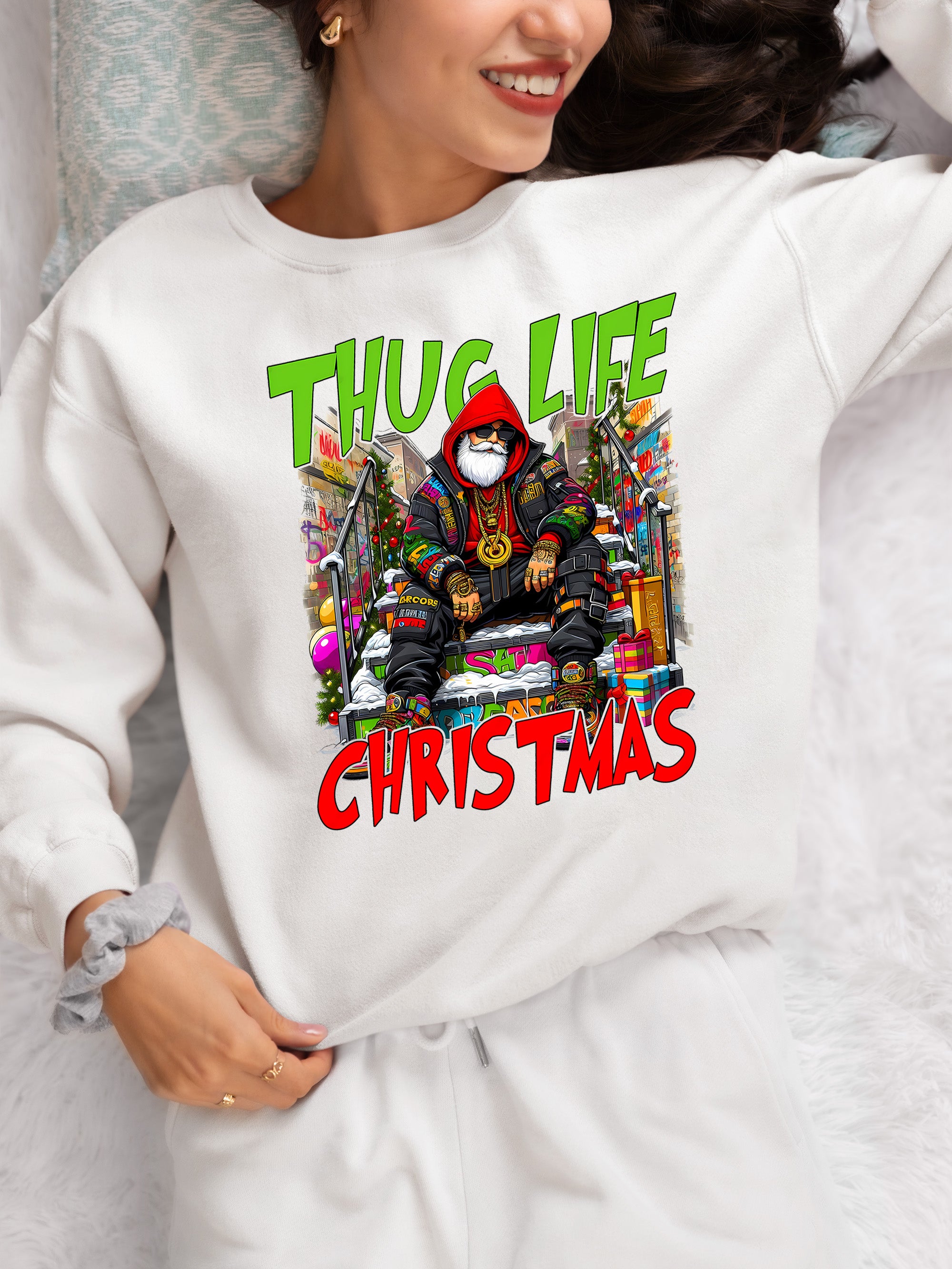 Thug Santa Christmas Theme | Bold Santa Claus Attitude Xmas Holiday Concept Sweatshirt