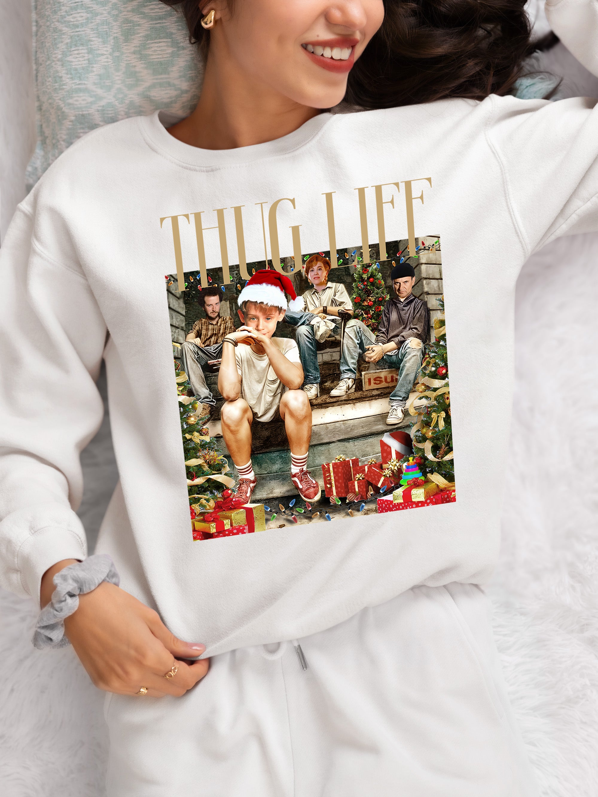 Christmas Thug Life Porch Santa Hat - Funny Santa Hat for Porch, Holiday Humor Gift Sweatshirt