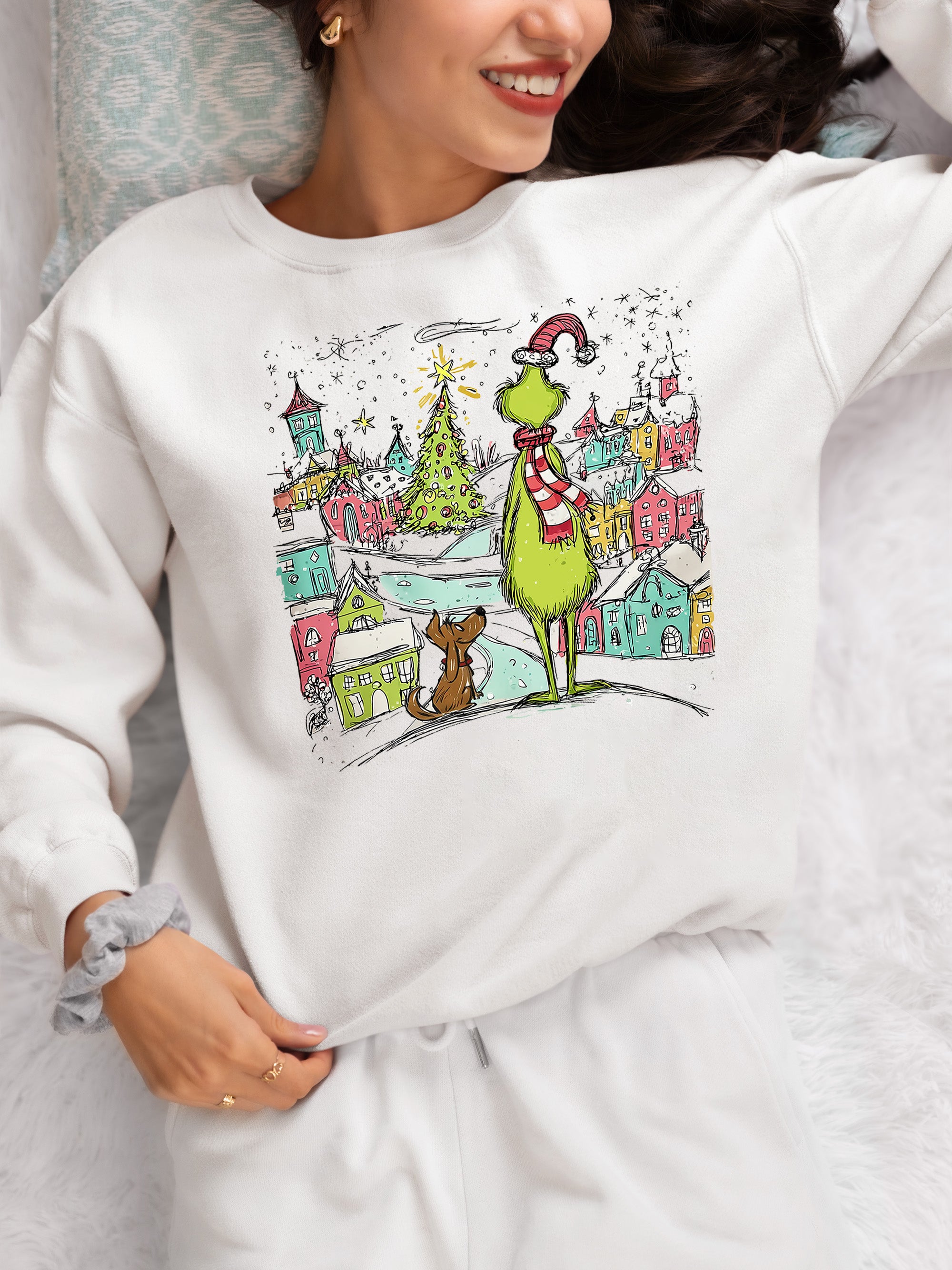 Line Drawing Christmas Illustration - Minimalist Holiday Scene, Nordic Christmas Art, Cozy Winter Gift Sweatshirt