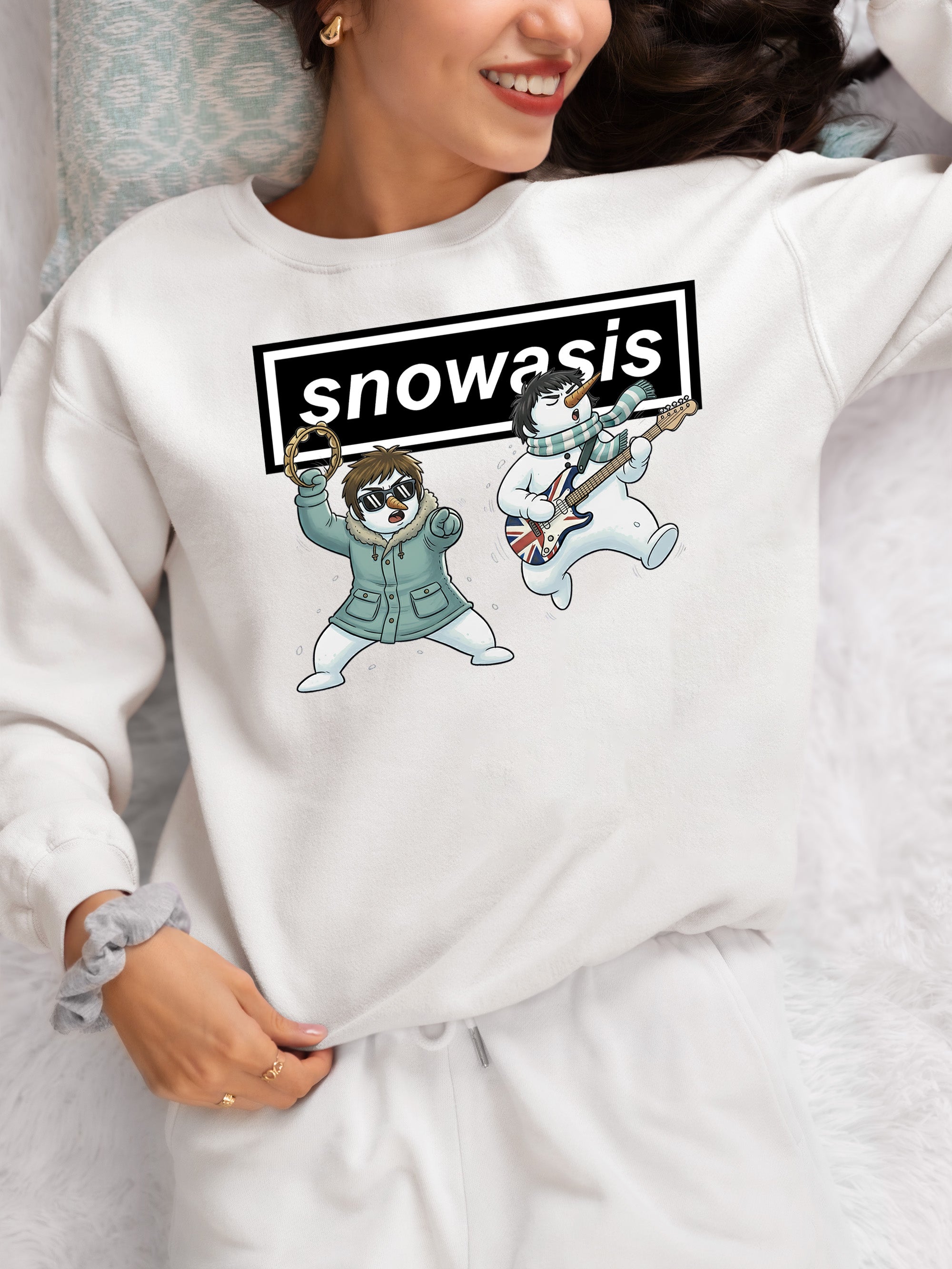 Christmas Snowasis rocking on a snowy hillside, cozy festive scene for holidays, Snowasis rocking on Sweatshirt