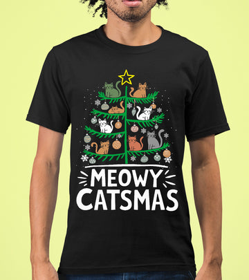 Meowy Catmas Tree - Festive Christmas Gift for Cat Lovers, Holiday Keepsake T-Shirt