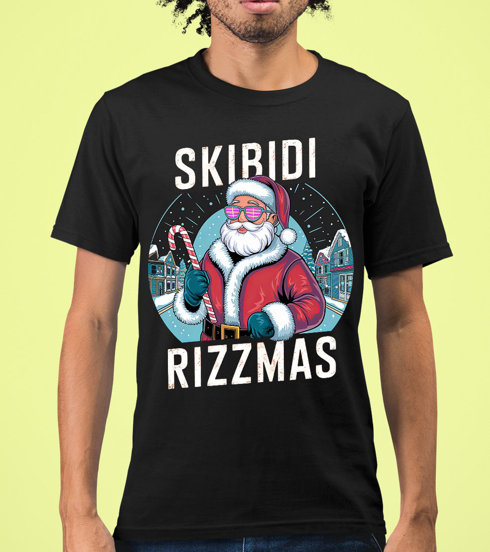 Skibidi Rizzman Santa Christmas Edition - Hilarious Pop Culture Gift Idea for Holidays, Festive Cheer T-Shirt