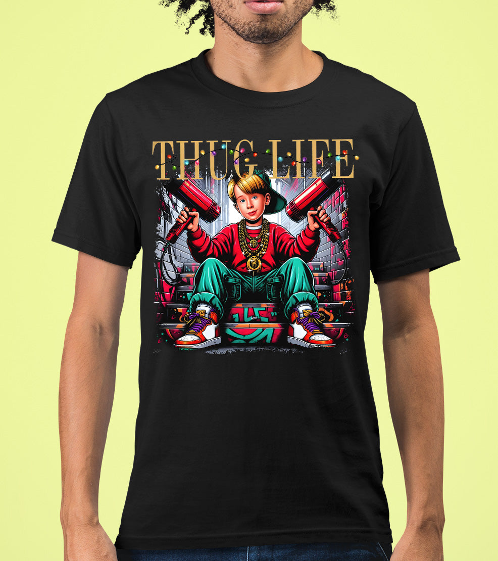 Christmas Thug Life Alone - Funny Holiday Quote Meme Humor - Festive Gift Idea for Him T-Shirt