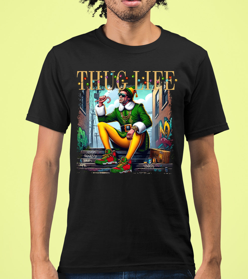 Thug Life Elf Christmas – Funny Holiday Elf Meme, Santa Humor, Naughty Nice Edition, Gifty Laughs for Holidays T-Shirt