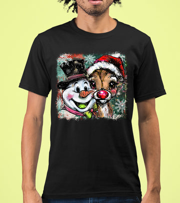 Christmas Raindeer with Snowman Scene, Cozy Winter Holiday Craft, Handmade Seasonal Gift Idea T-Shirt