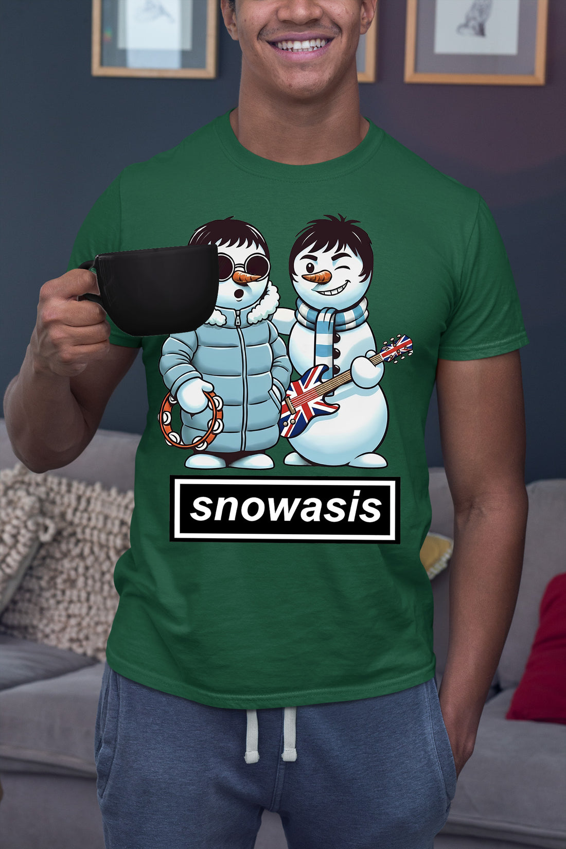 Snowasis Snowmen Guitar Christmas Charm - Whimsical Holiday Keepsake T-Shirt