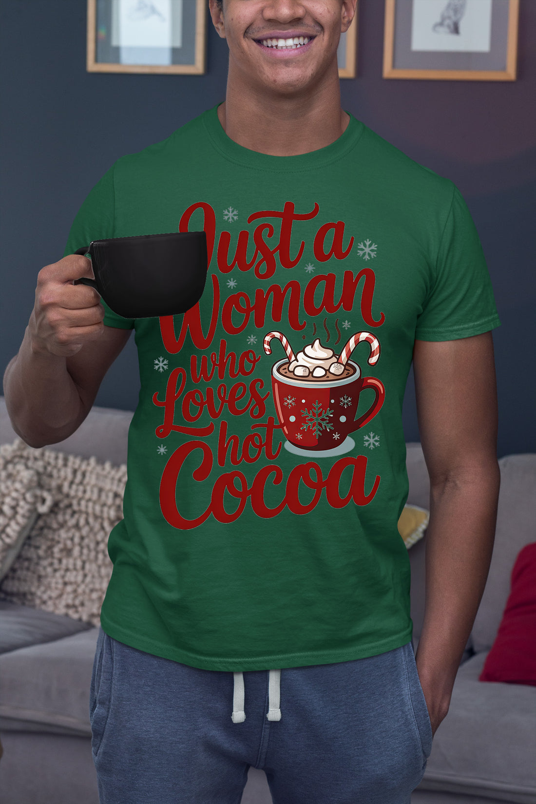 Christmas Gift for Her: Just a Woman Who Loves Hot Cocoa – Cozy Holiday Cheer T-Shirt