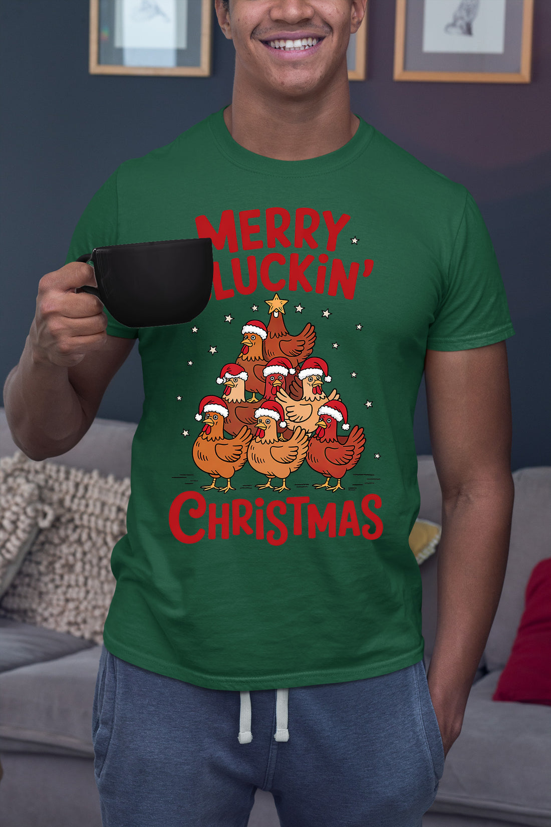 Merry Cluckin Christmas - Funny Chicken Holiday Gift for Bird Lovers - Festive Seasonal Humor & Cute Poultry Theme T-Shirt