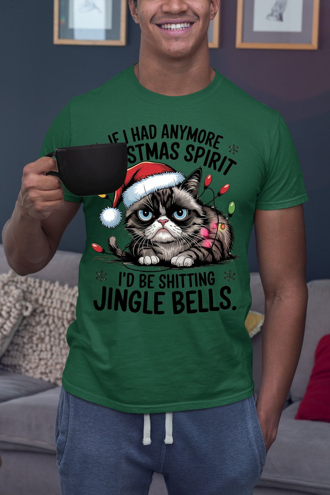 Christmas Spirit Cat Jingle Bells Gift for Cat Lovers, Festive Holiday Cheer T-Shirt