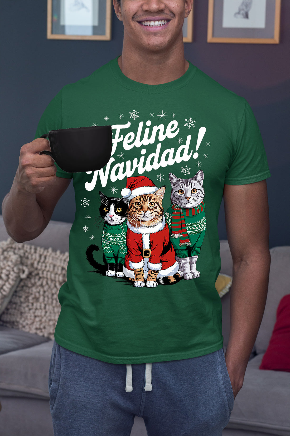 Cat Snowflakes Christmas Theme - Festive Holiday Cat Artwork for Season T-Shirt
