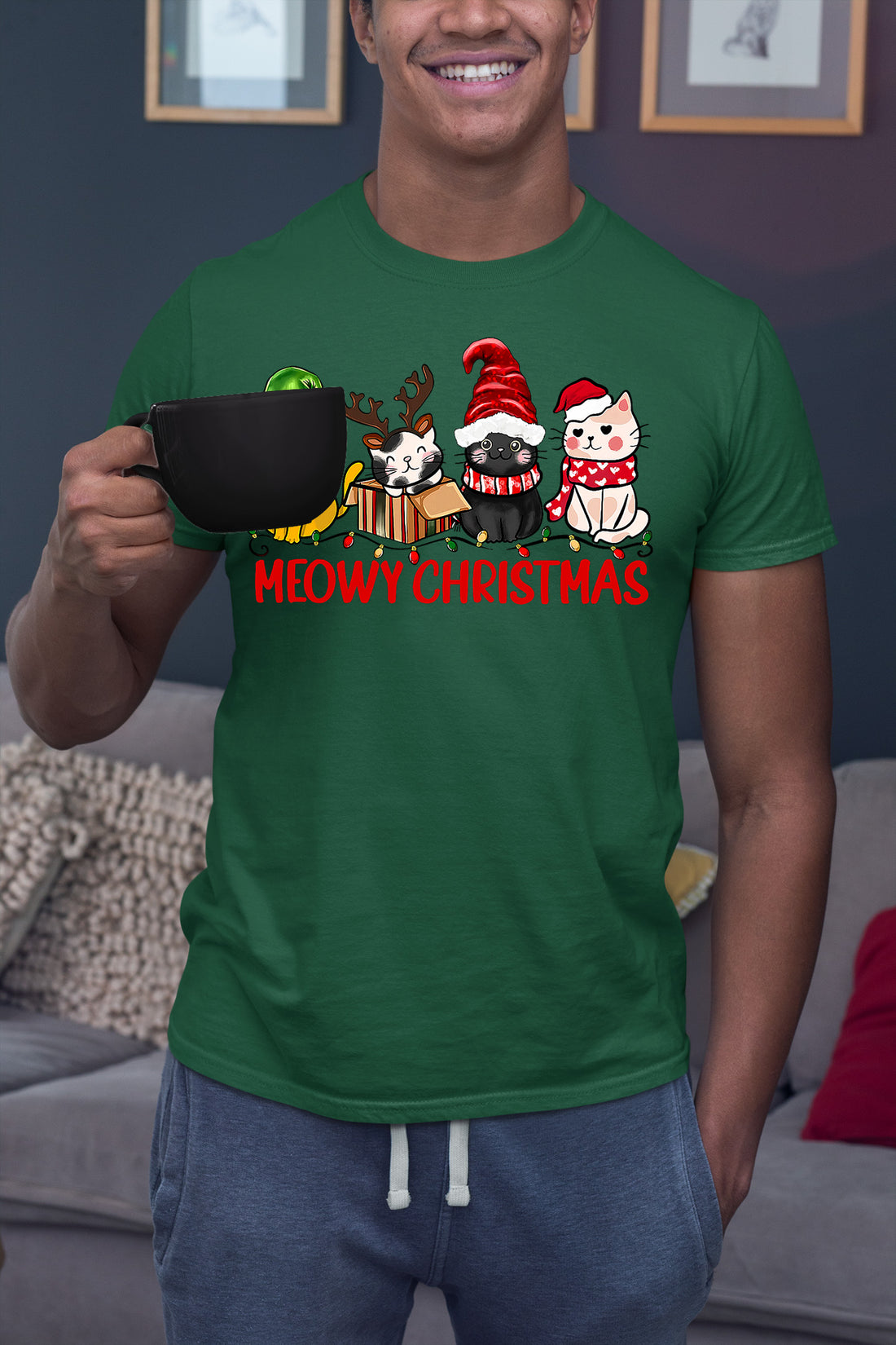 Meowy Christmas Cat Art - Festive Holiday Illustration for Cat Lovers, Cute Seasonal Gift Idea T-Shirt