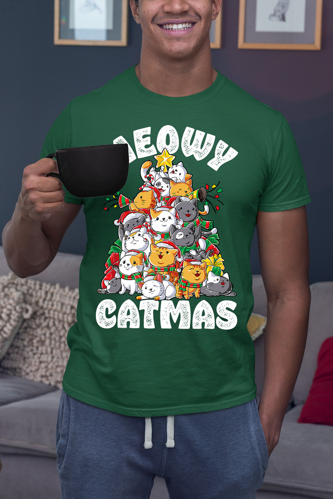 Meowy Cat Tree Christmas Gift for Cats - Festive Cat Condo, Holiday Cozy Shelter, Yuletide Cat Furniture, Seasonal Cat House T-Shirt