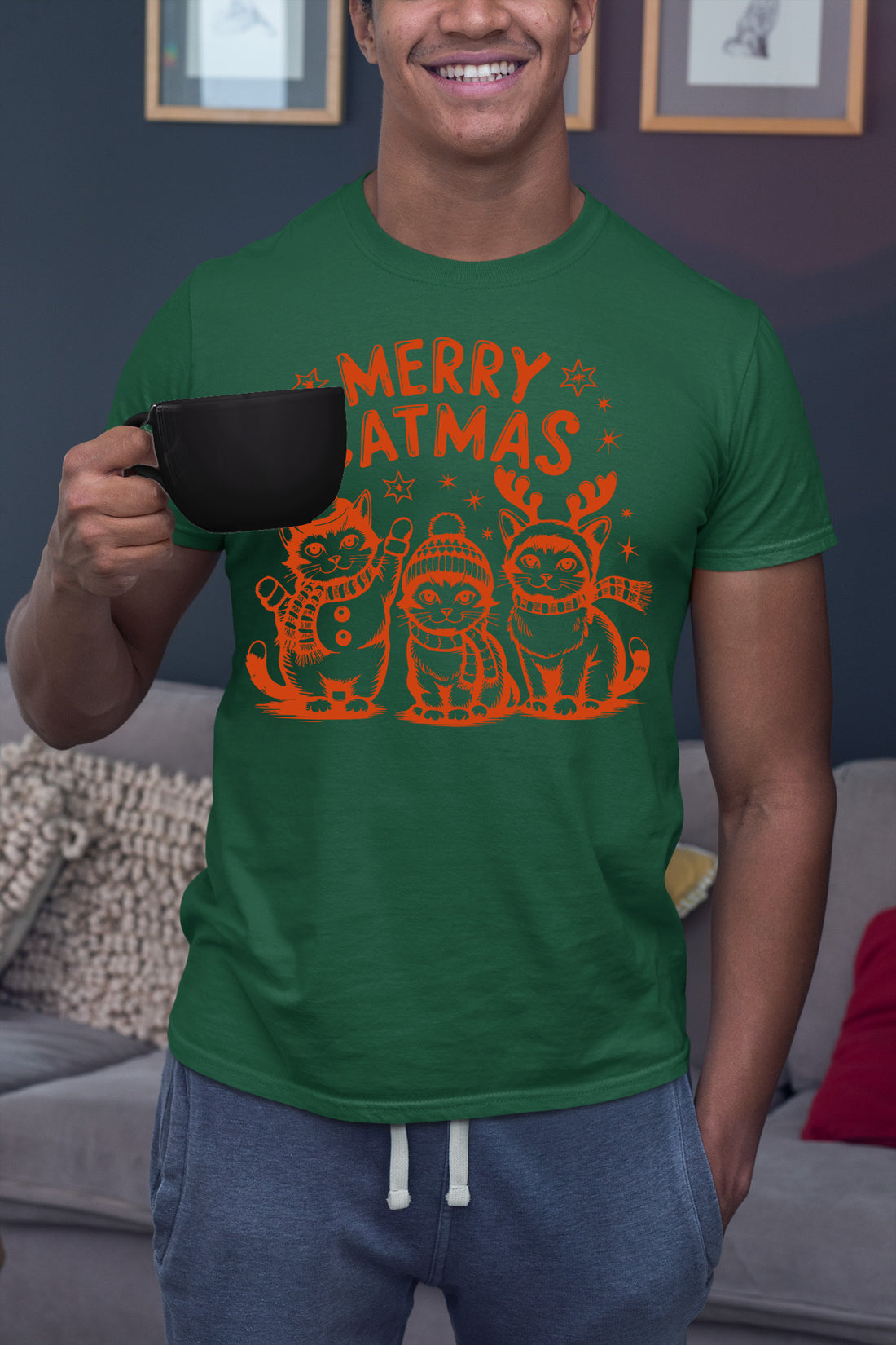 Merry Catmas Christmas Cat Art - Festive Holiday Gift for Cat Lovers - Whimsical Feline Artwork T-Shirt