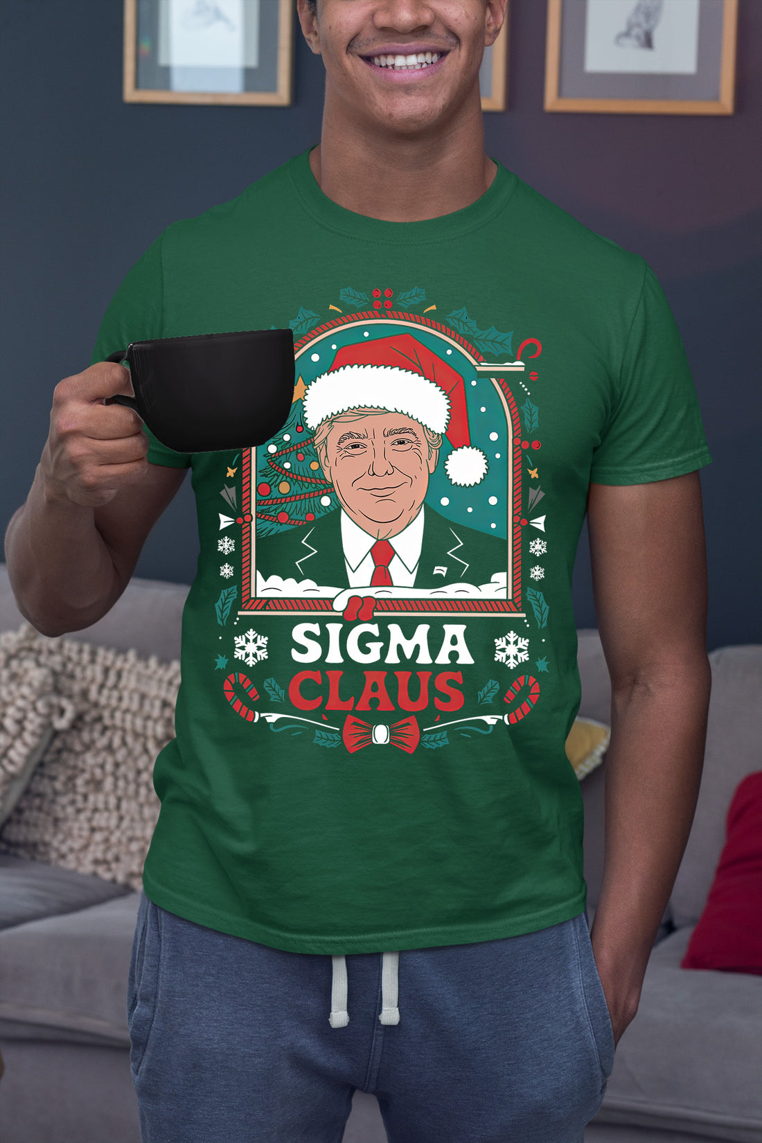 Sigma Claus Trump Christmas Charm, Holiday Satire Gift for Adults, Festive Political Humor Keepsake T-Shirt