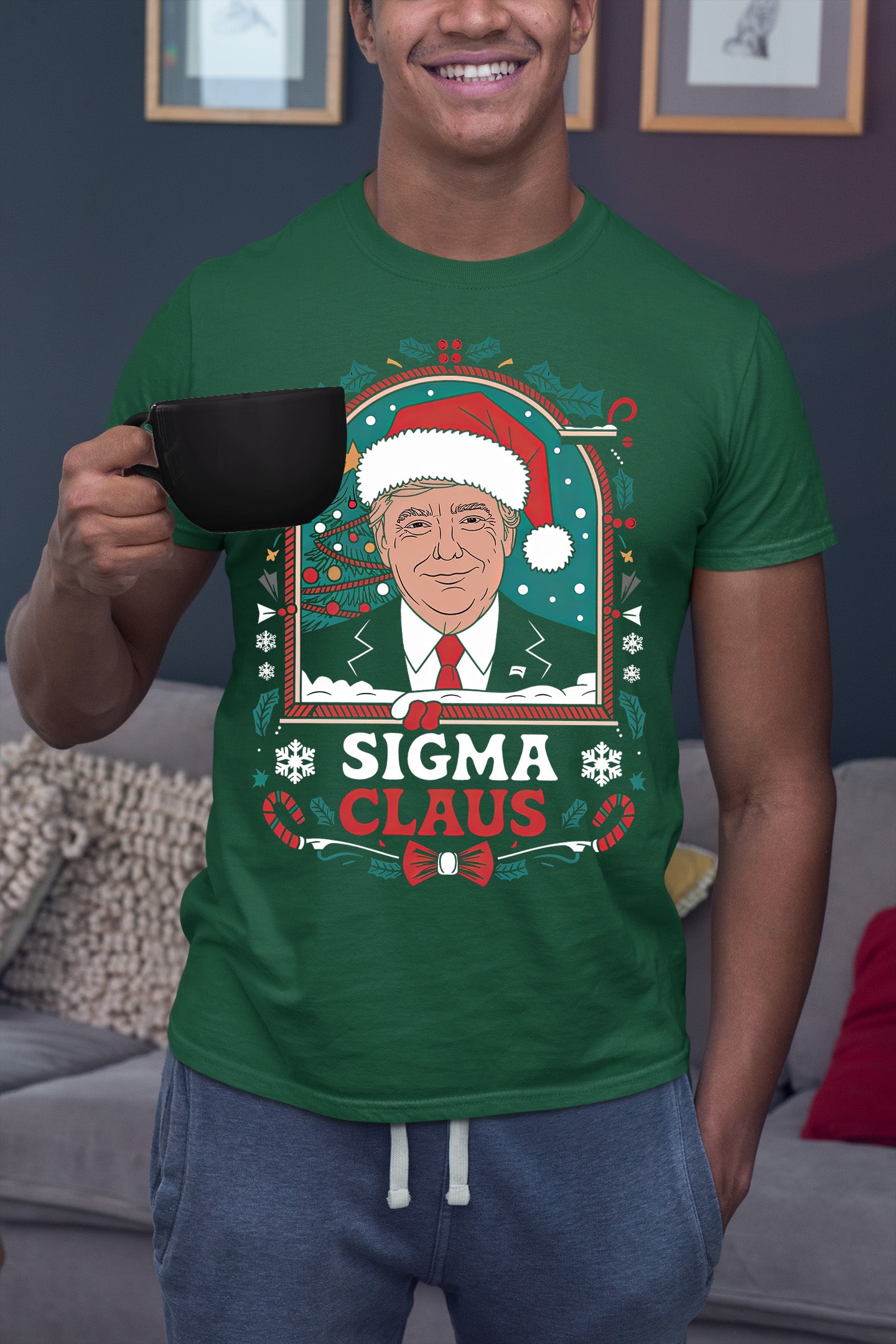 Sigma Claus Trump Christmas Charm, Holiday Satire Gift for Adults, Festive Political Humor Keepsake T-Shirt