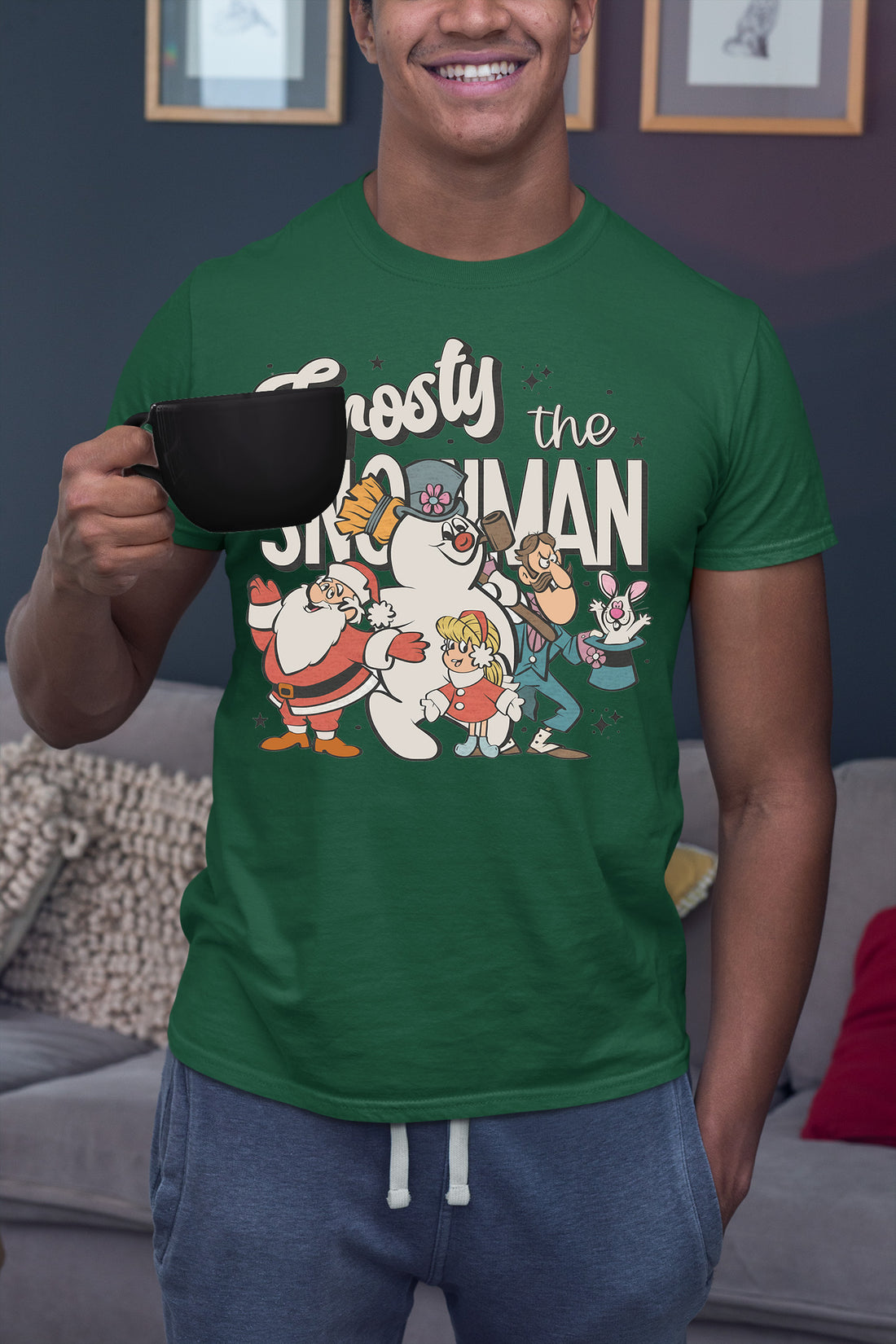 Frosty Snowman Christmas Theme Artwork, Cozy Winter Holiday Gift Idea, Seasonal Frosty Illustration T-Shirt