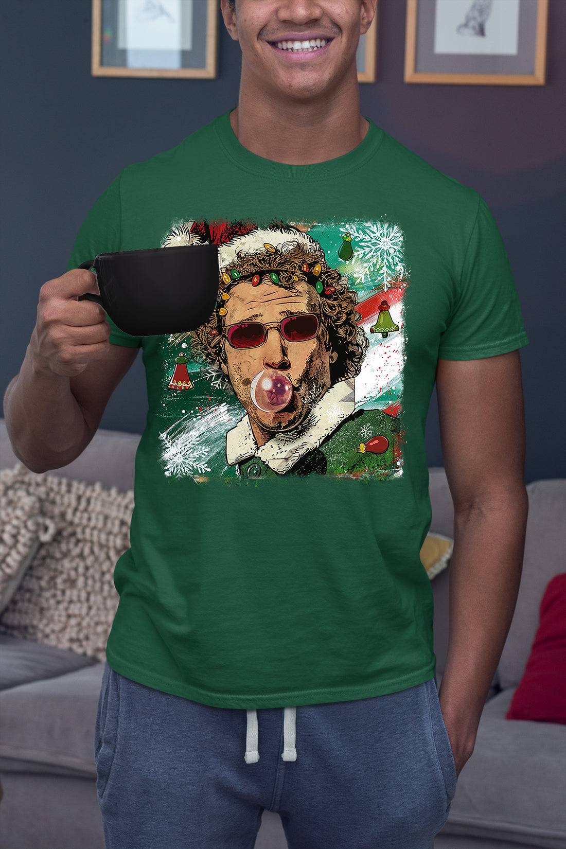 Christmas Elf Bubblegum Artwork, Whimsical Holiday Elf Art with Bubblegum, Festive Fantasy Illustration Gift Idea T-Shirt