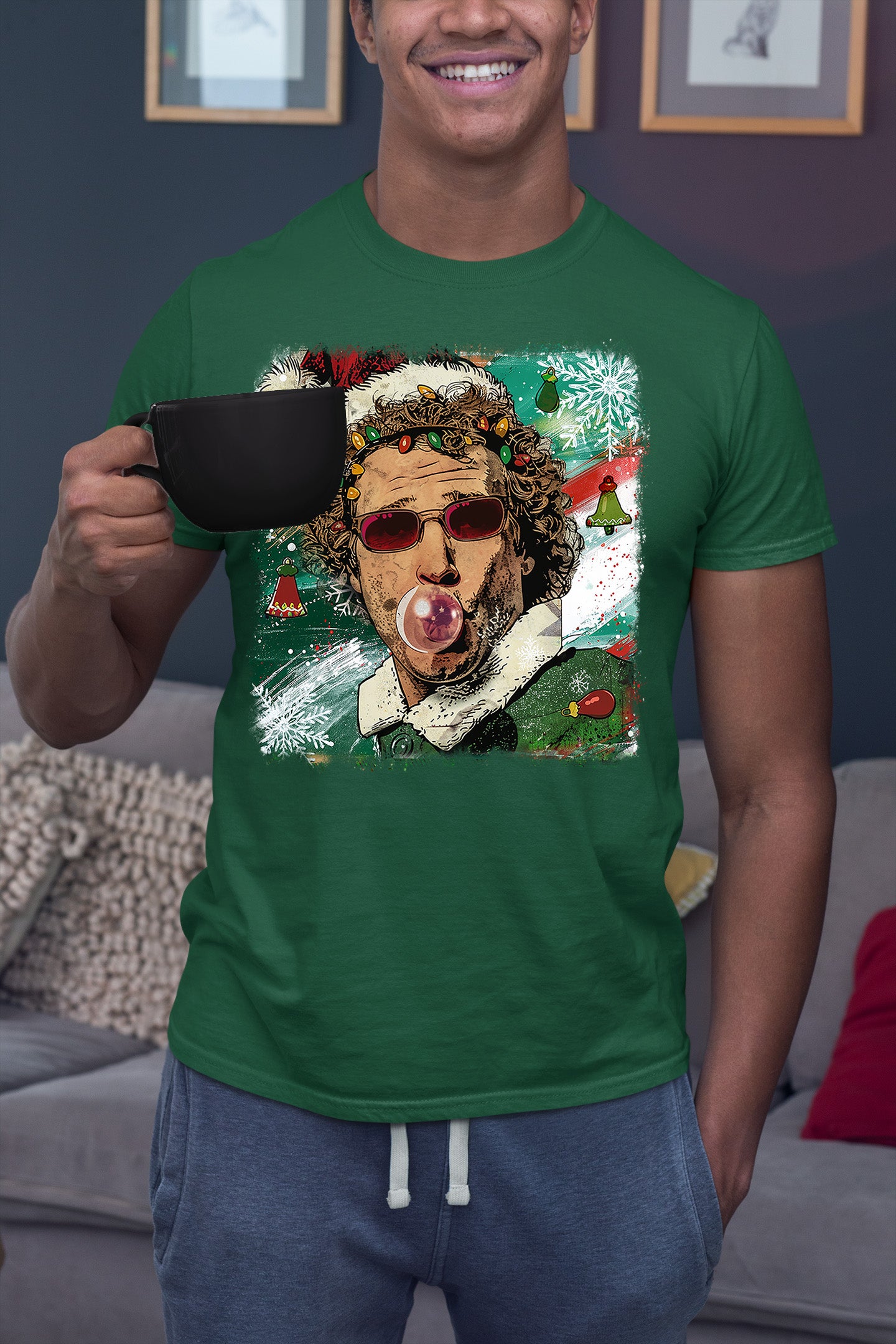 Christmas Elf Bubblegum Artwork, Whimsical Holiday Elf Art with Bubblegum, Festive Fantasy Illustration Gift Idea T-Shirt