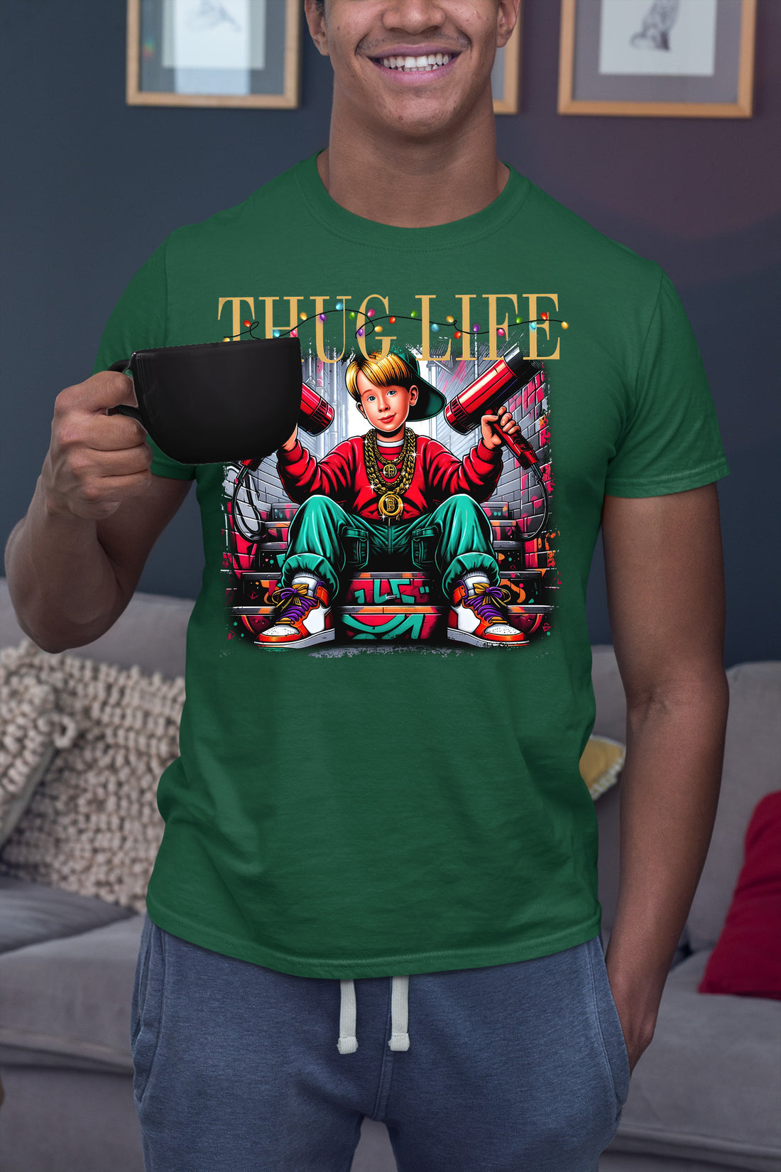 Christmas Thug Life Alone - Funny Holiday Quote Meme Humor - Festive Gift Idea for Him T-Shirt