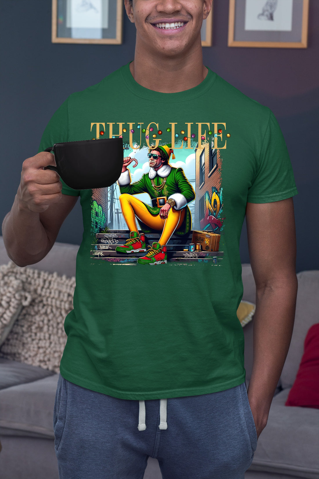 Thug Life Elf Christmas – Funny Holiday Elf Meme, Santa Humor, Naughty Nice Edition, Gifty Laughs for Holidays T-Shirt