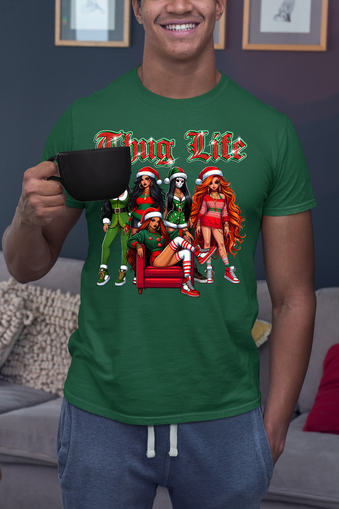 Power Girl Thug Life Christmas Theme - Holiday Hero Glam Gift Idea for Anime Fans T-Shirt