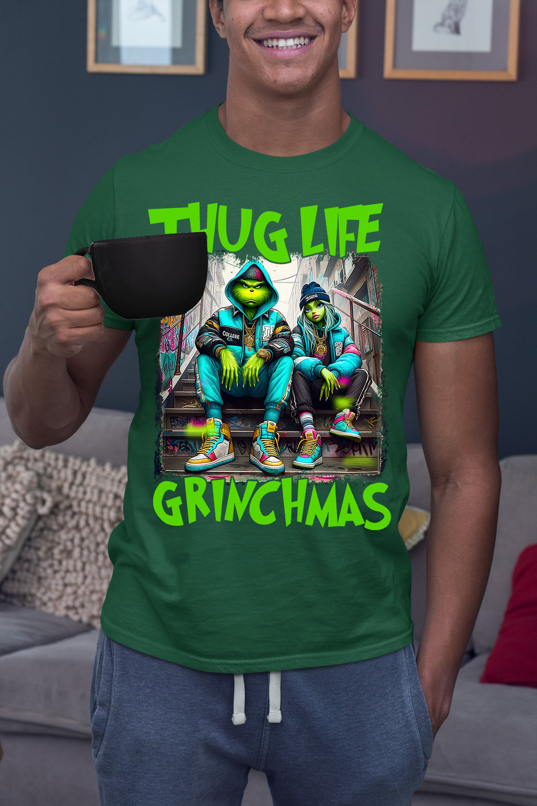 Thug Life Grinchmas | Christmas Meme Graphics for Holiday Crafts and Gifts | Grinch Humor Theme T-Shirt