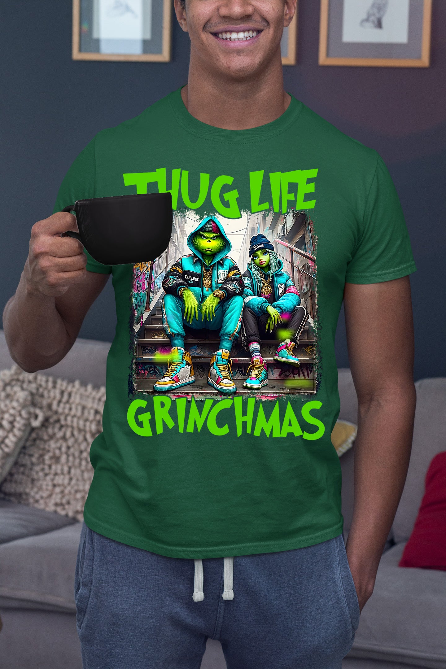 Thug Life Grinchmas | Christmas Meme Graphics for Holiday Crafts and Gifts | Grinch Humor Theme T-Shirt