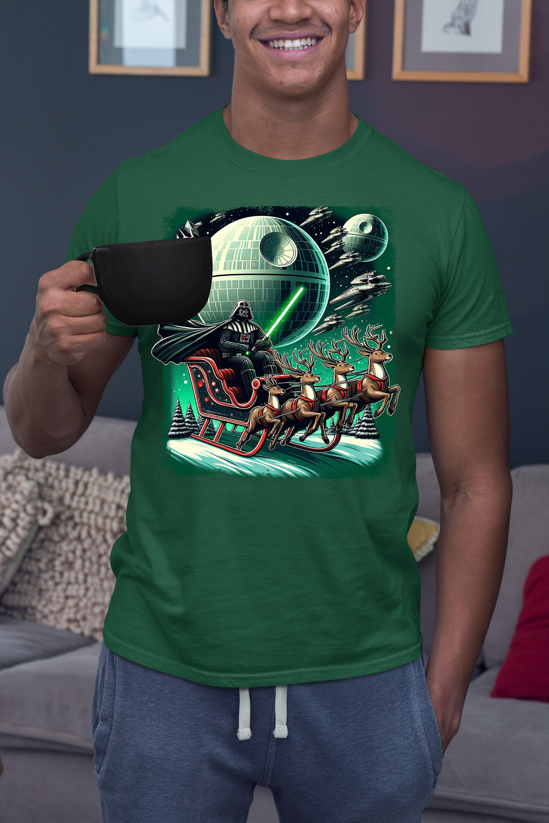 Star Wars Death Star Christmas Light Saber Holiday Galaxy Gift Idea for Sci-Fi Fans T-Shirt