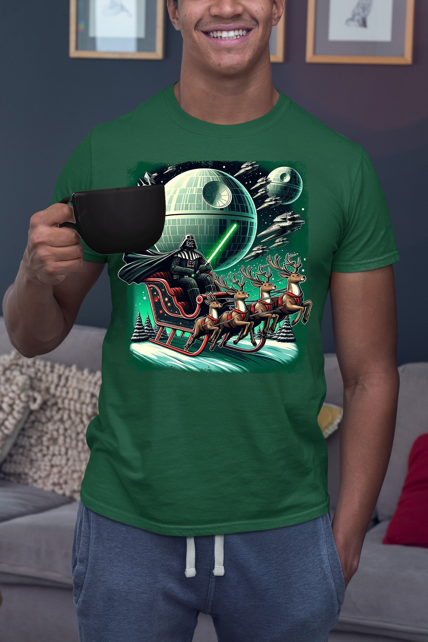 Star Wars Death Star Christmas Light Saber Holiday Galaxy Gift Idea for Sci-Fi Fans T-Shirt