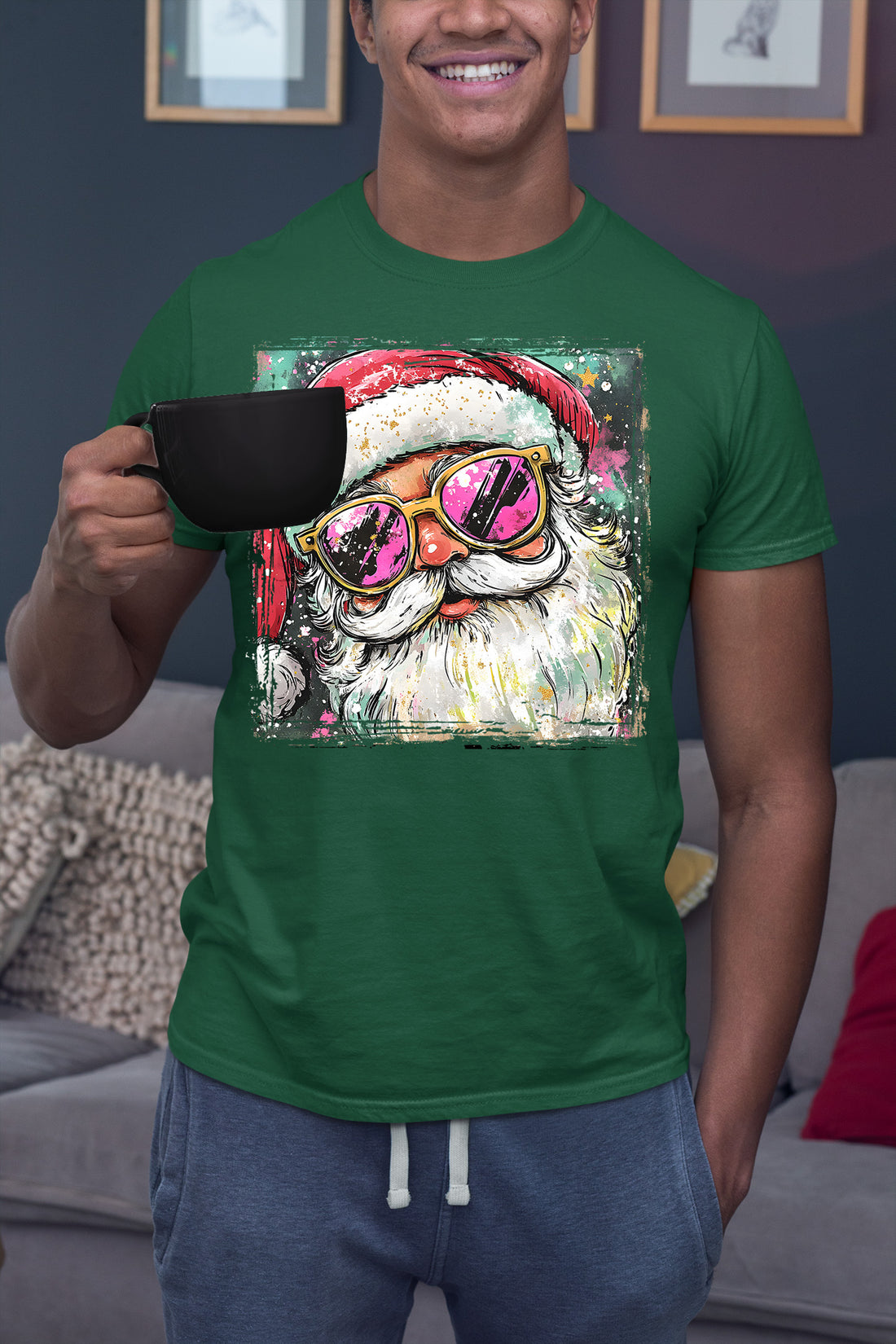 Cool Santa Christmas Art, Whimsical Santa Claus for Holiday Gift Ideas, Festive Collector Piece, Handmade Holiday Joy T-Shirt