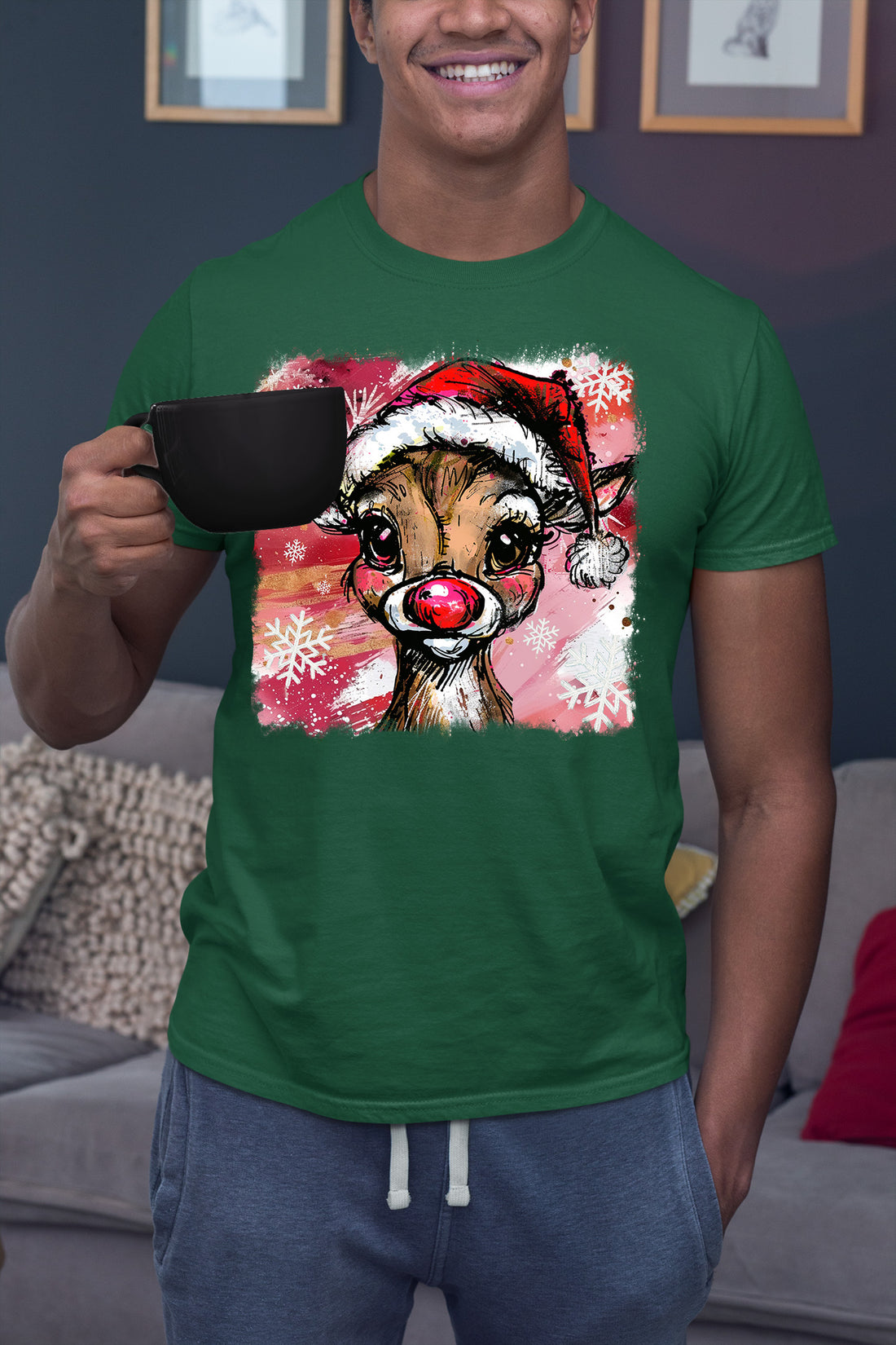 Christmas Reindeer with Hat - Festive Holiday Gift Idea, Handcrafted Seasonal Charm T-Shirt