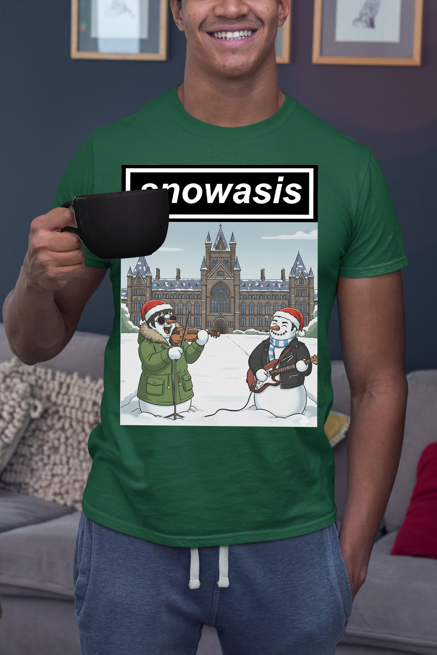 Snowasis in Front of Glasgow Kelvingrove – Christmas Scene, Festive Glasgow Landmark, Snowy Cityscape Gift Idea, Scottish Holiday Art T-Shirt