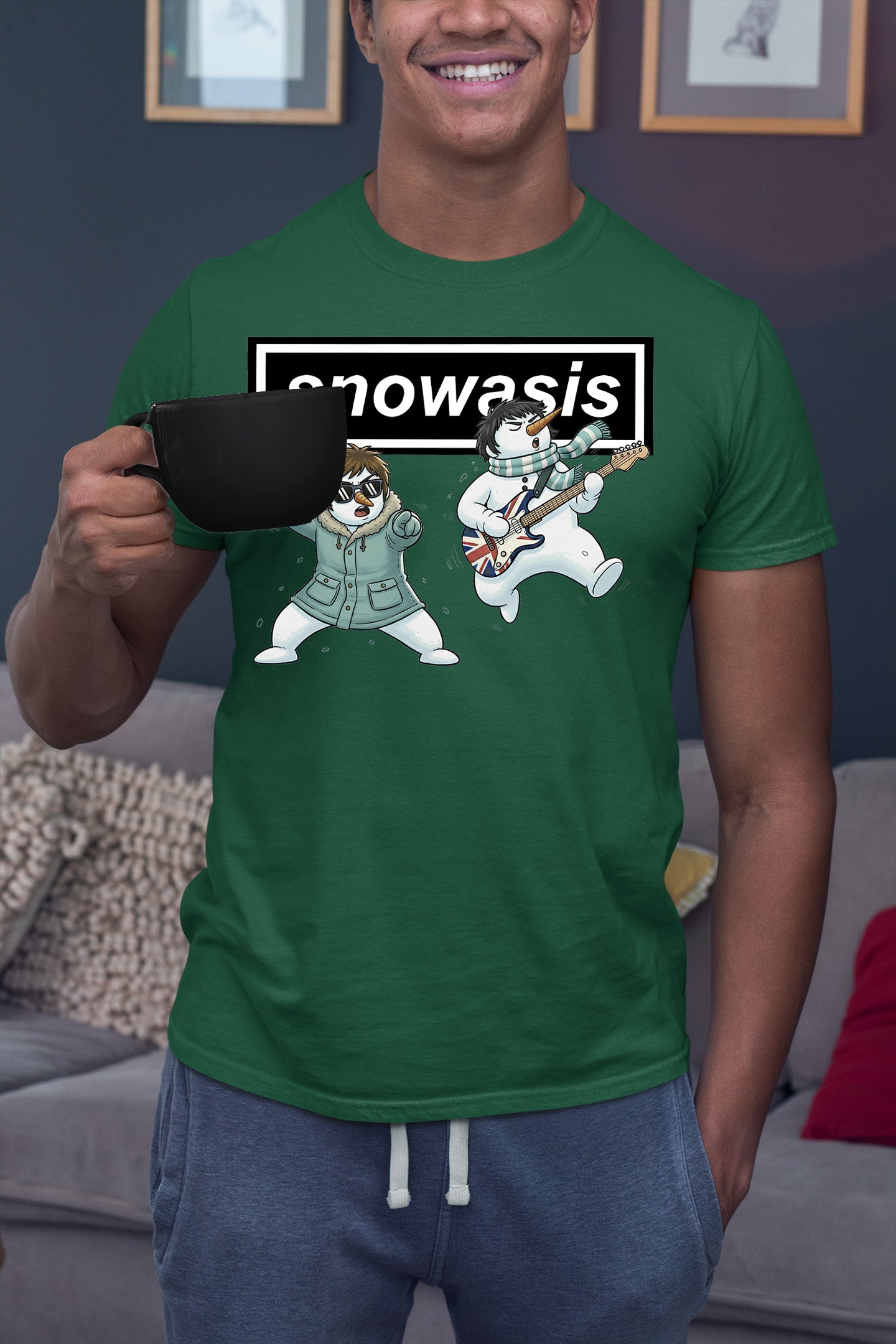Christmas Snowasis rocking on a snowy hillside, cozy festive scene for holidays, Snowasis rocking on T-Shirt