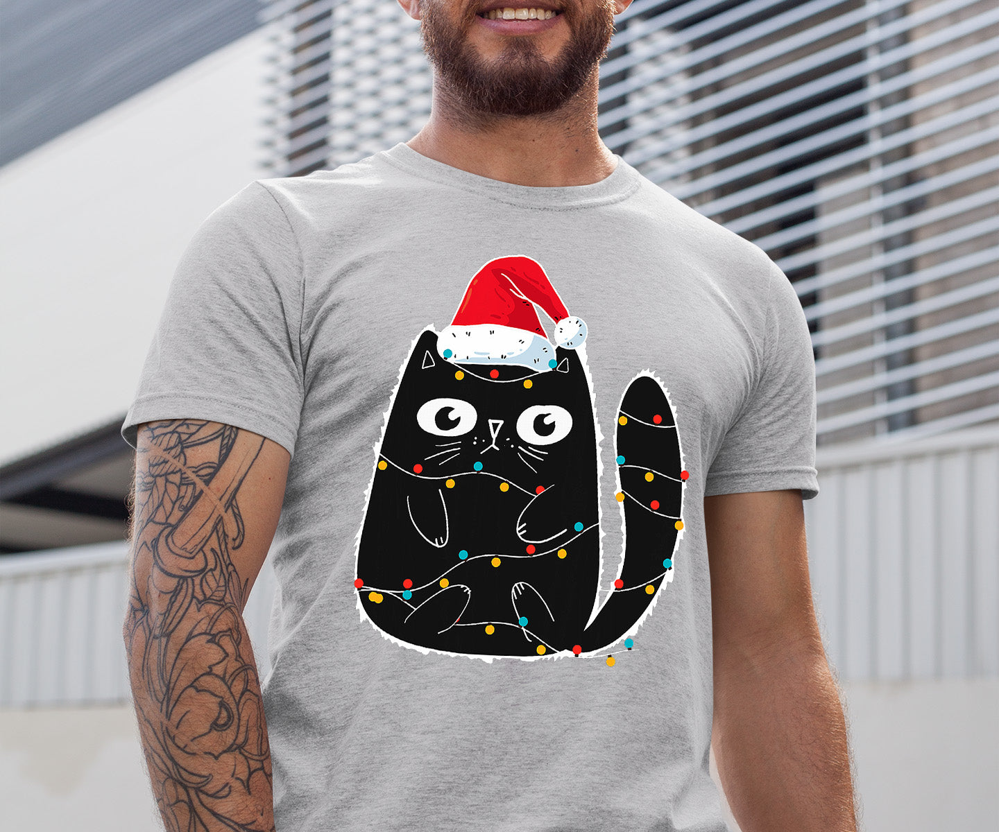 Cute Cat in Santa Hat - Christmas Feline Themed Gift for Holidays T-Shirt