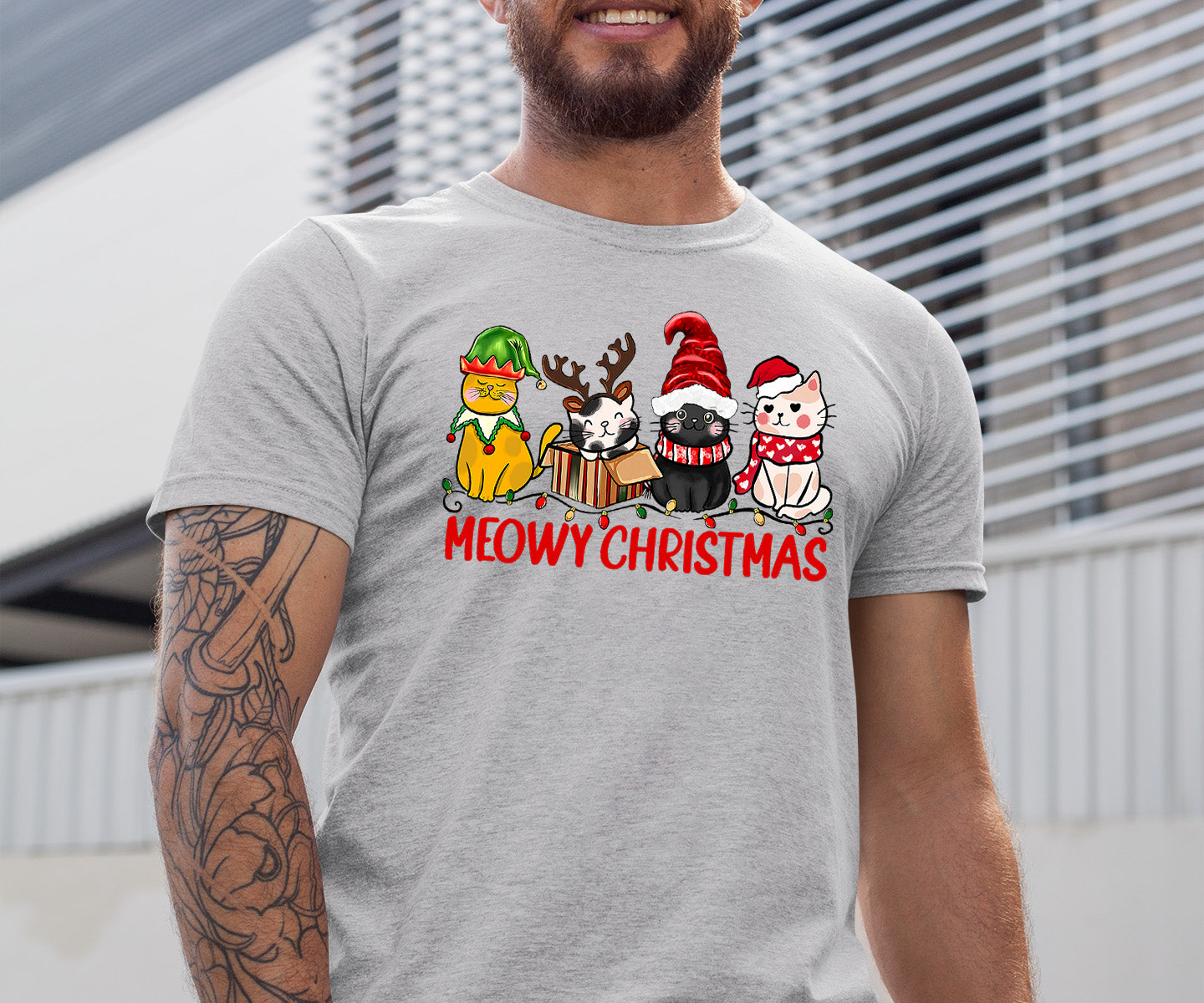 Meowy Christmas Cat Art - Festive Holiday Illustration for Cat Lovers, Cute Seasonal Gift Idea T-Shirt