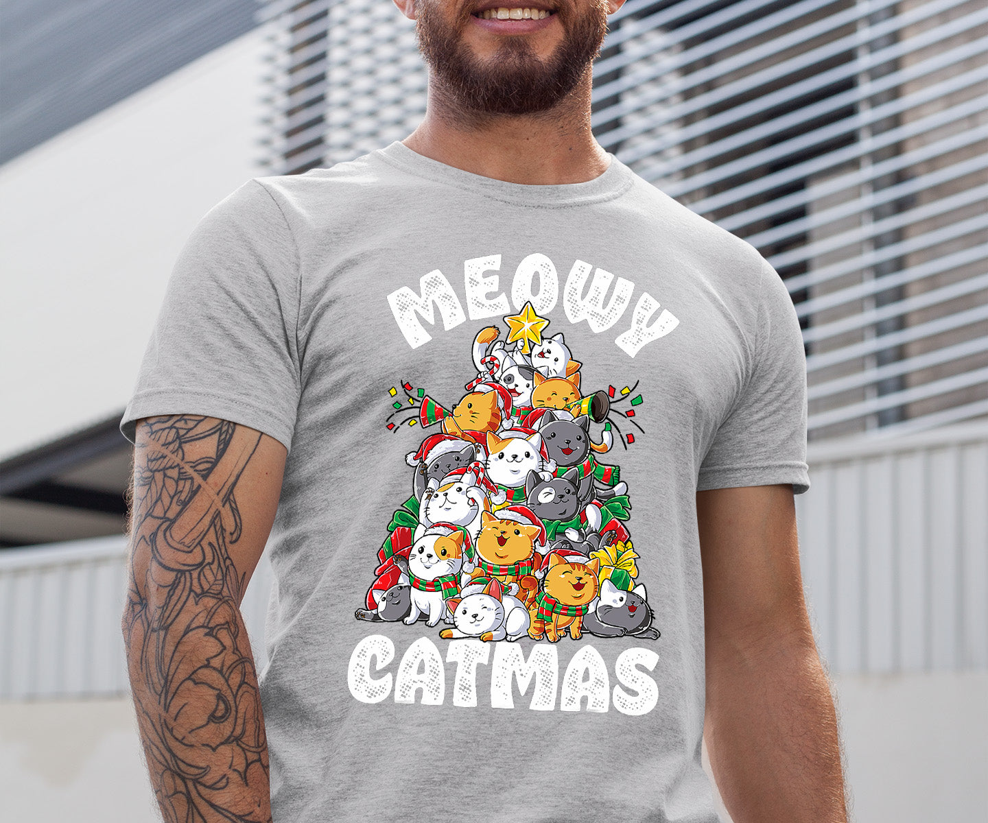 Meowy Cat Tree Christmas Gift for Cats - Festive Cat Condo, Holiday Cozy Shelter, Yuletide Cat Furniture, Seasonal Cat House T-Shirt