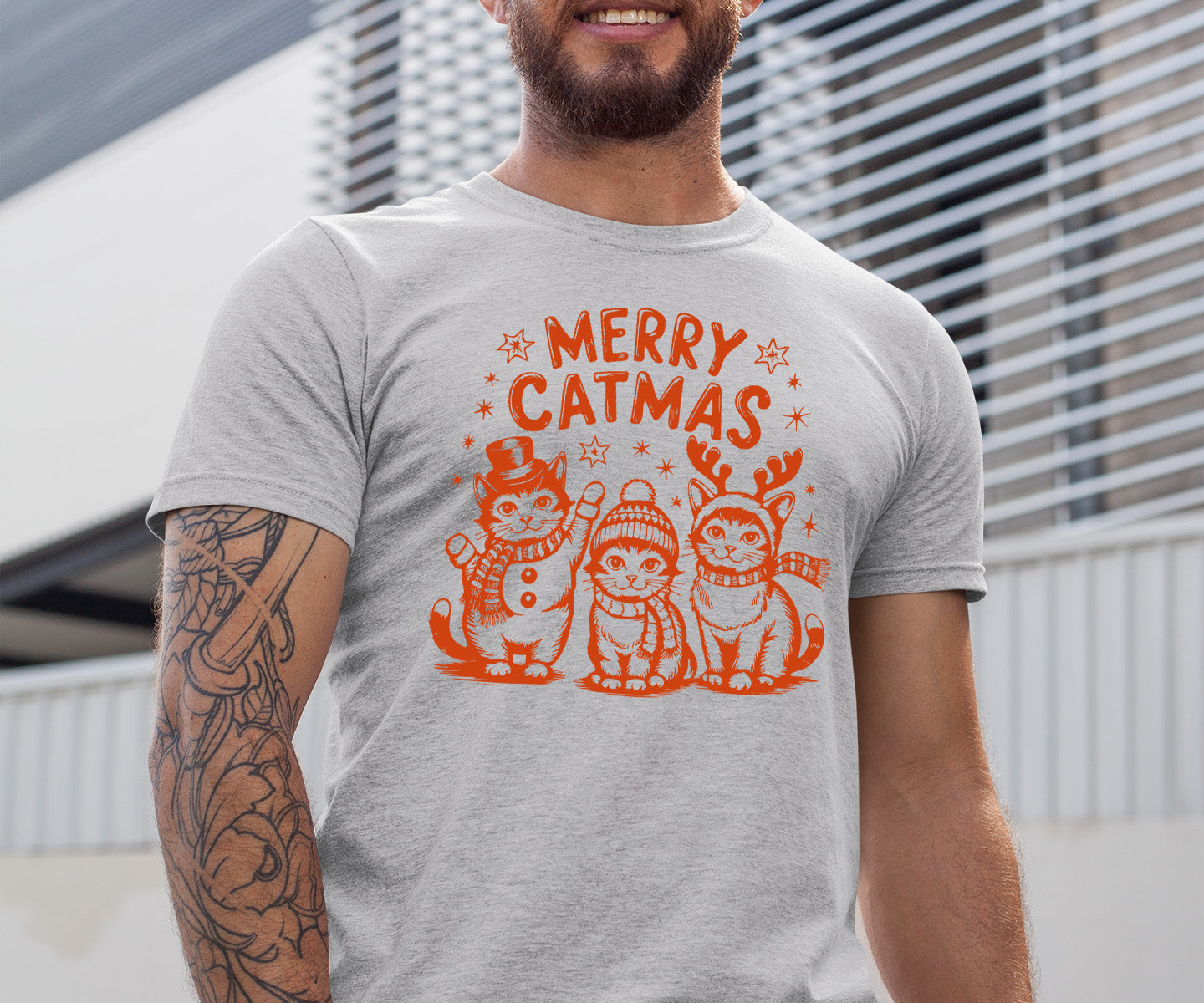 Merry Catmas Christmas Cat Art - Festive Holiday Gift for Cat Lovers - Whimsical Feline Artwork T-Shirt