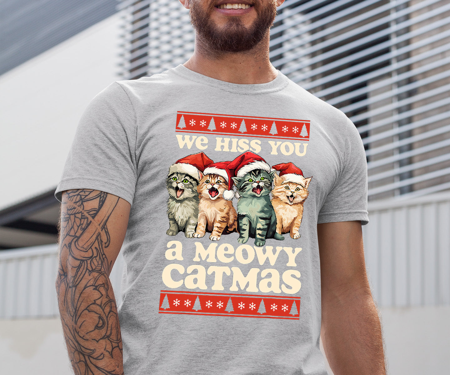 We Wish You a Meowy Christmas – Festive Cat Holiday Greeting for Season's Cheer, Cute Feline Themed Artwork T-Shirt